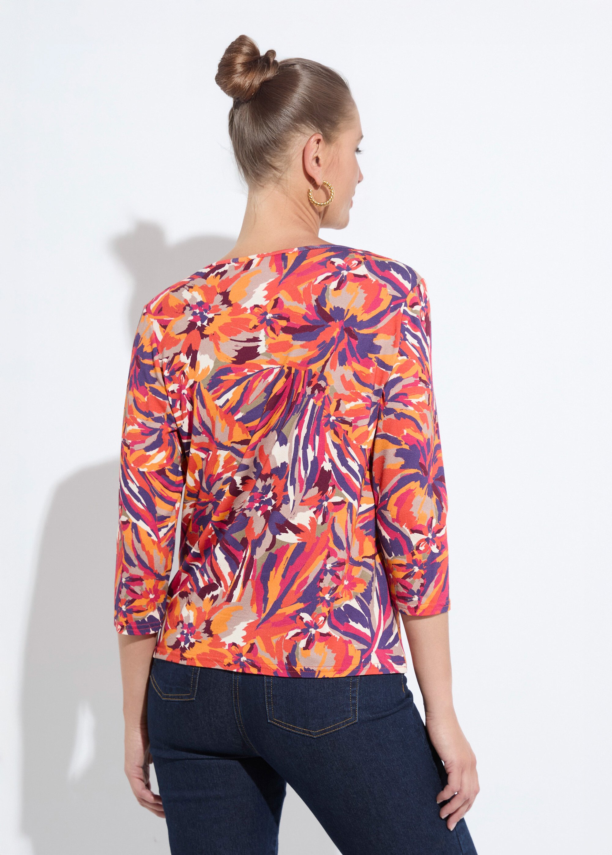 T-shirt col rond manches 3/4 imprimé