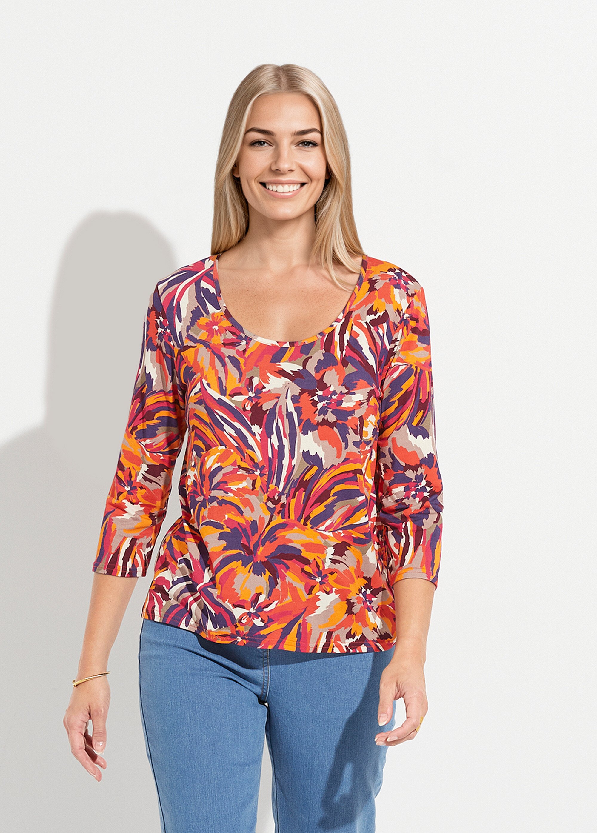 T-shirt col rond manches 3/4 imprimé Femme Jaune CALICOT FA1