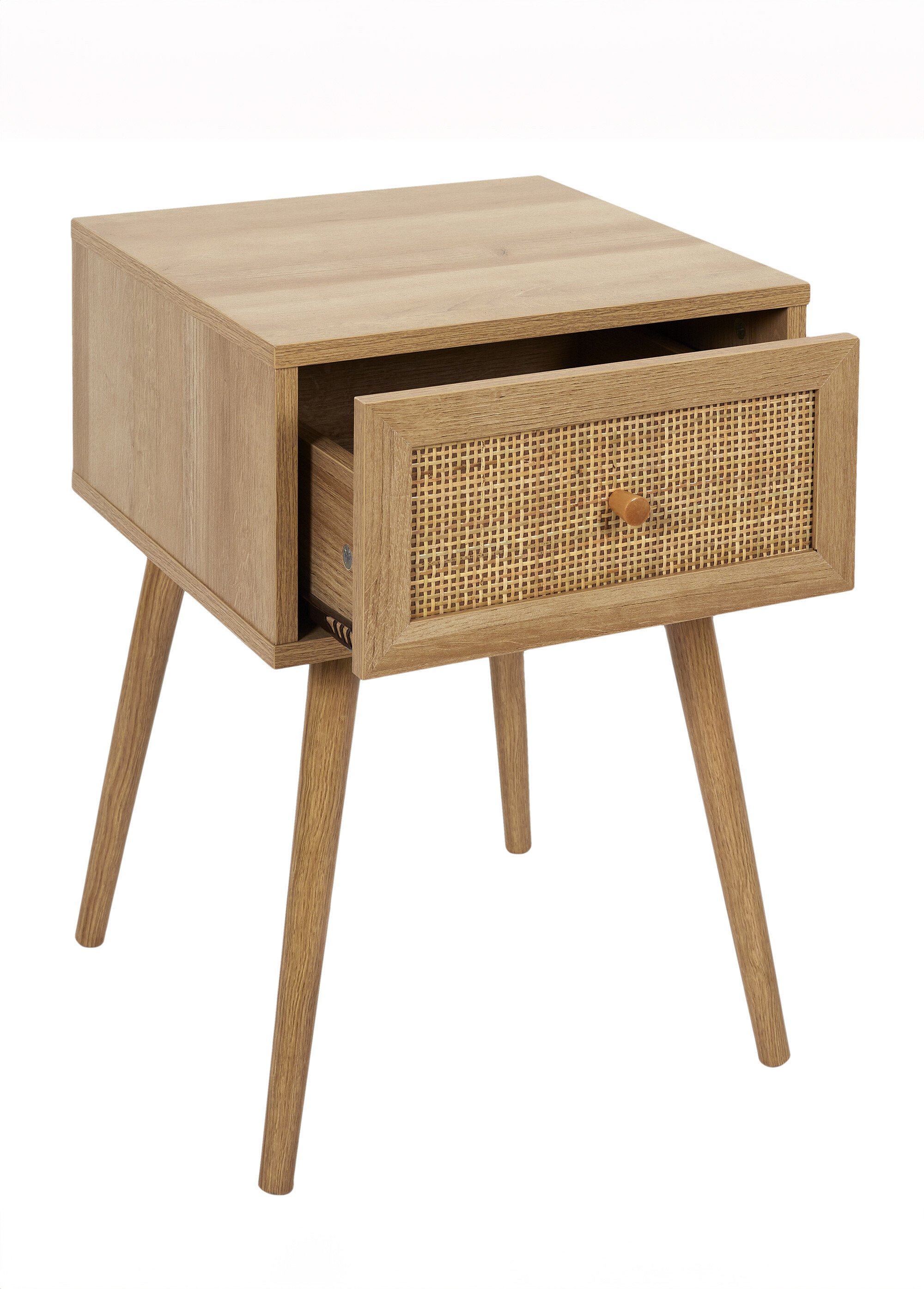 Table de chevet 1 tiroir bois et cannage MARRON CMP-HD7456 DE1