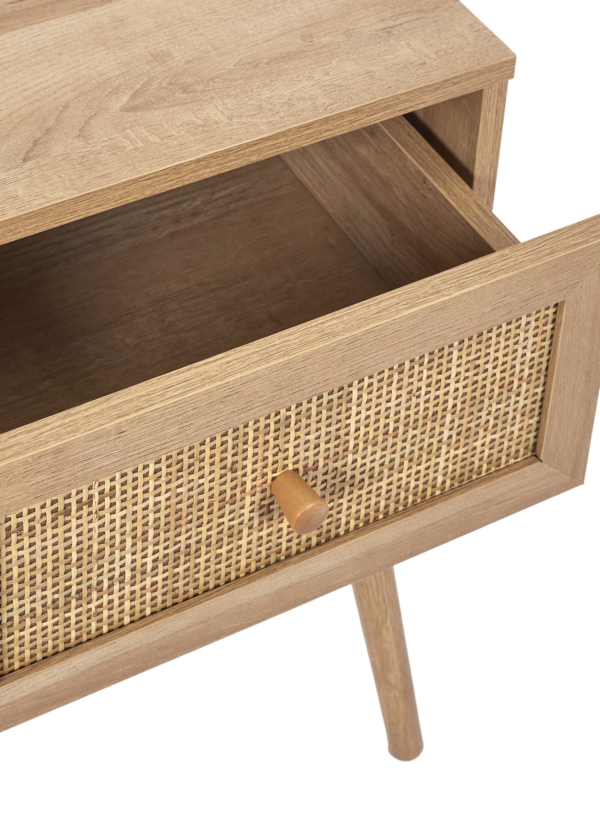 Table de chevet 1 tiroir bois et cannage MARRON CMP-HD7456 DE3
