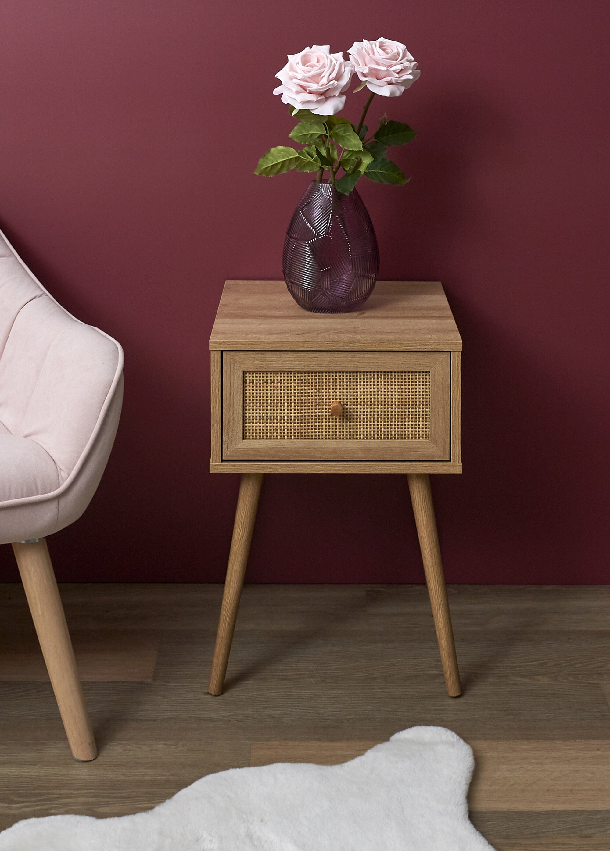 Table de chevet 1 tiroir bois et cannage MARRON CMP-HD7456 SI2