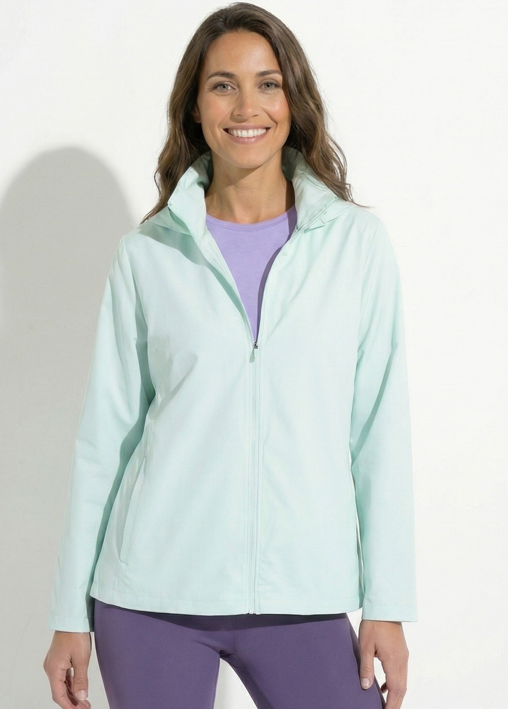 Veste coupe-vent zippée à capuche Femme Vert TARIA MV1