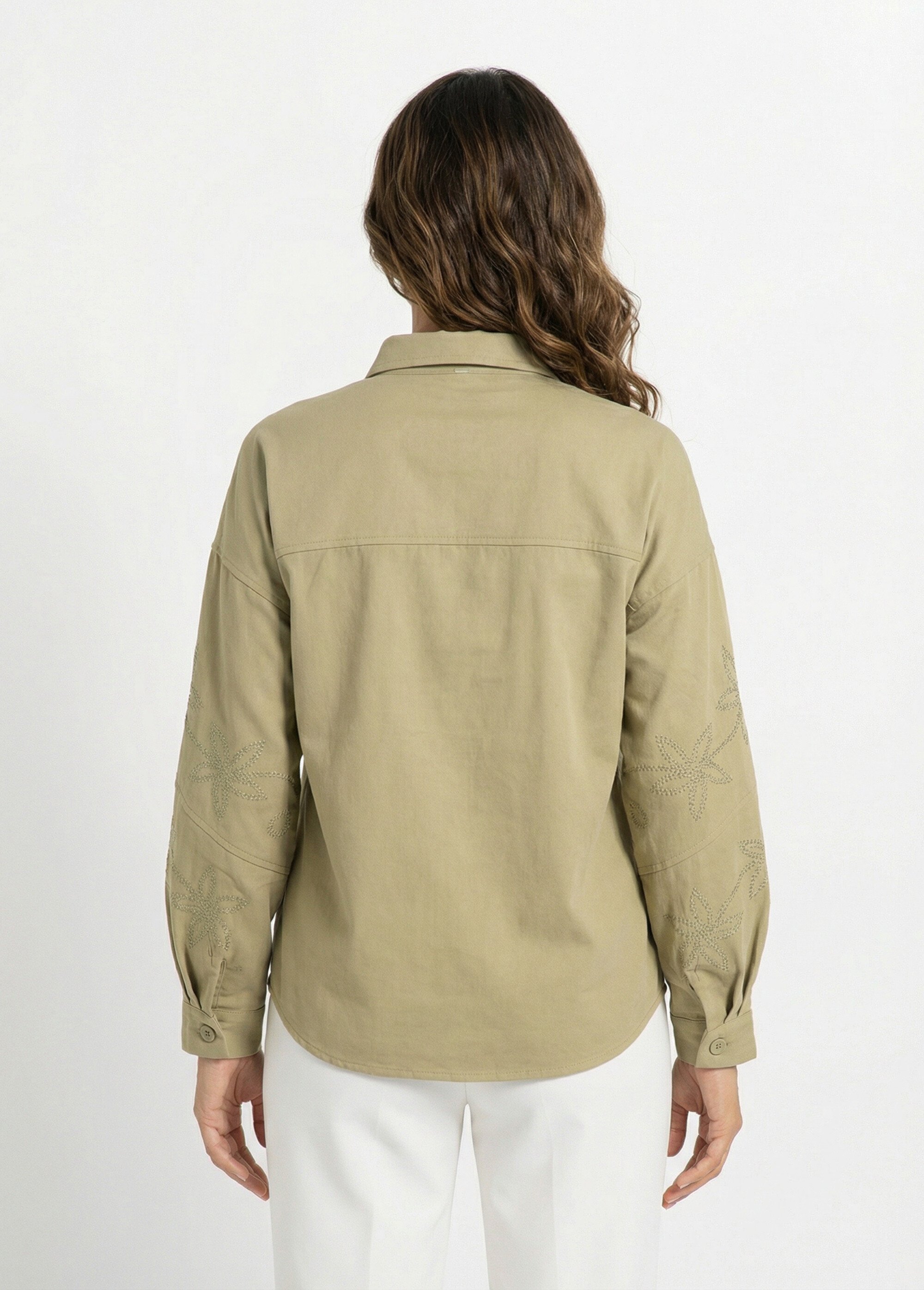 Veste surchemise coton broderie anglaise Femme Vert TESCO DO1