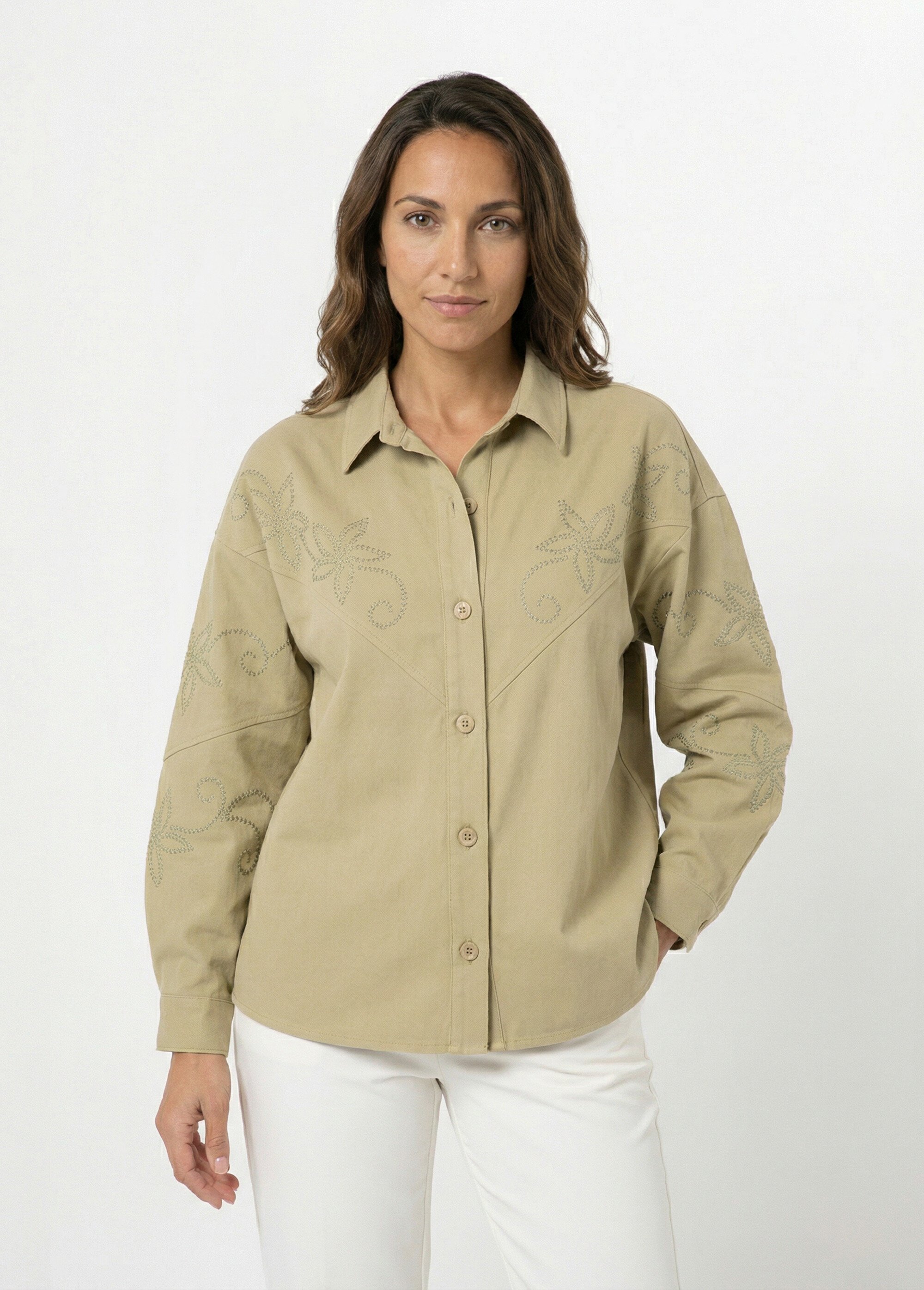 Veste surchemise coton broderie anglaise Femme Vert TESCO FA1