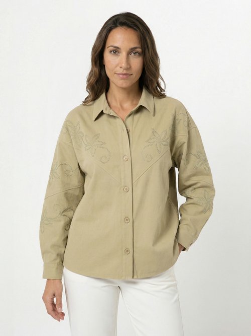 Veste surchemise coton broderie anglaise Femme Vert TESCO FA1