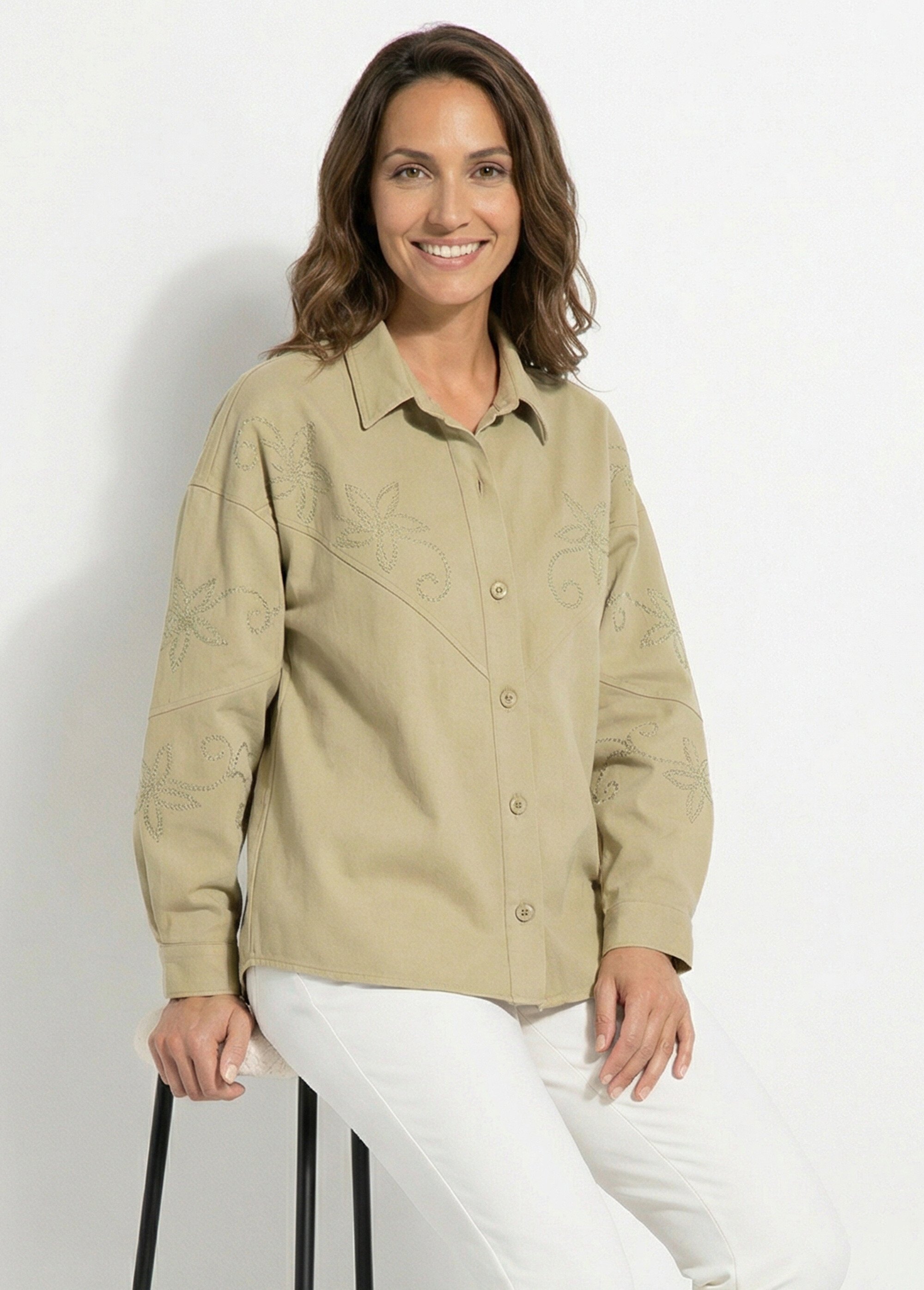 Veste surchemise coton broderie anglaise Femme Vert TESCO MV1