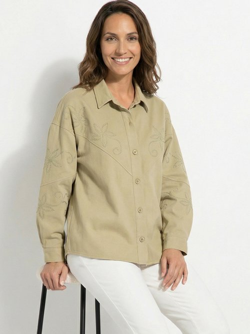 Veste surchemise coton broderie anglaise Femme Vert TESCO MV1