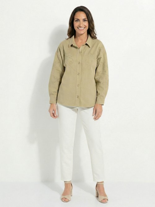 Veste surchemise coton broderie anglaise Femme Vert TESCO SF1