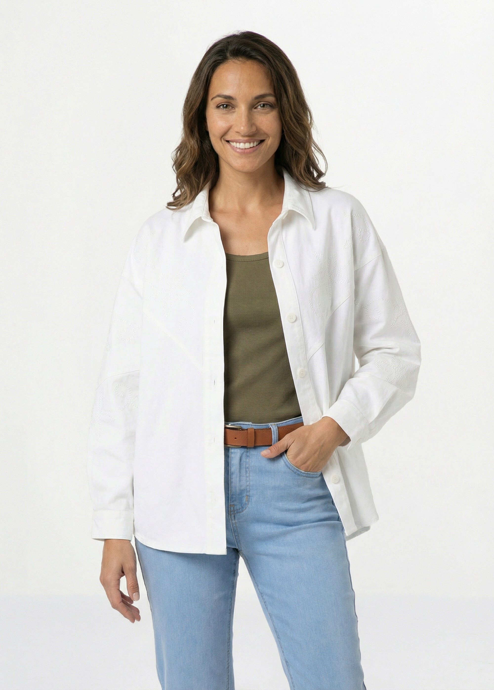 Veste surchemise coton broderie anglaise Femme Blanc TESCO FA1