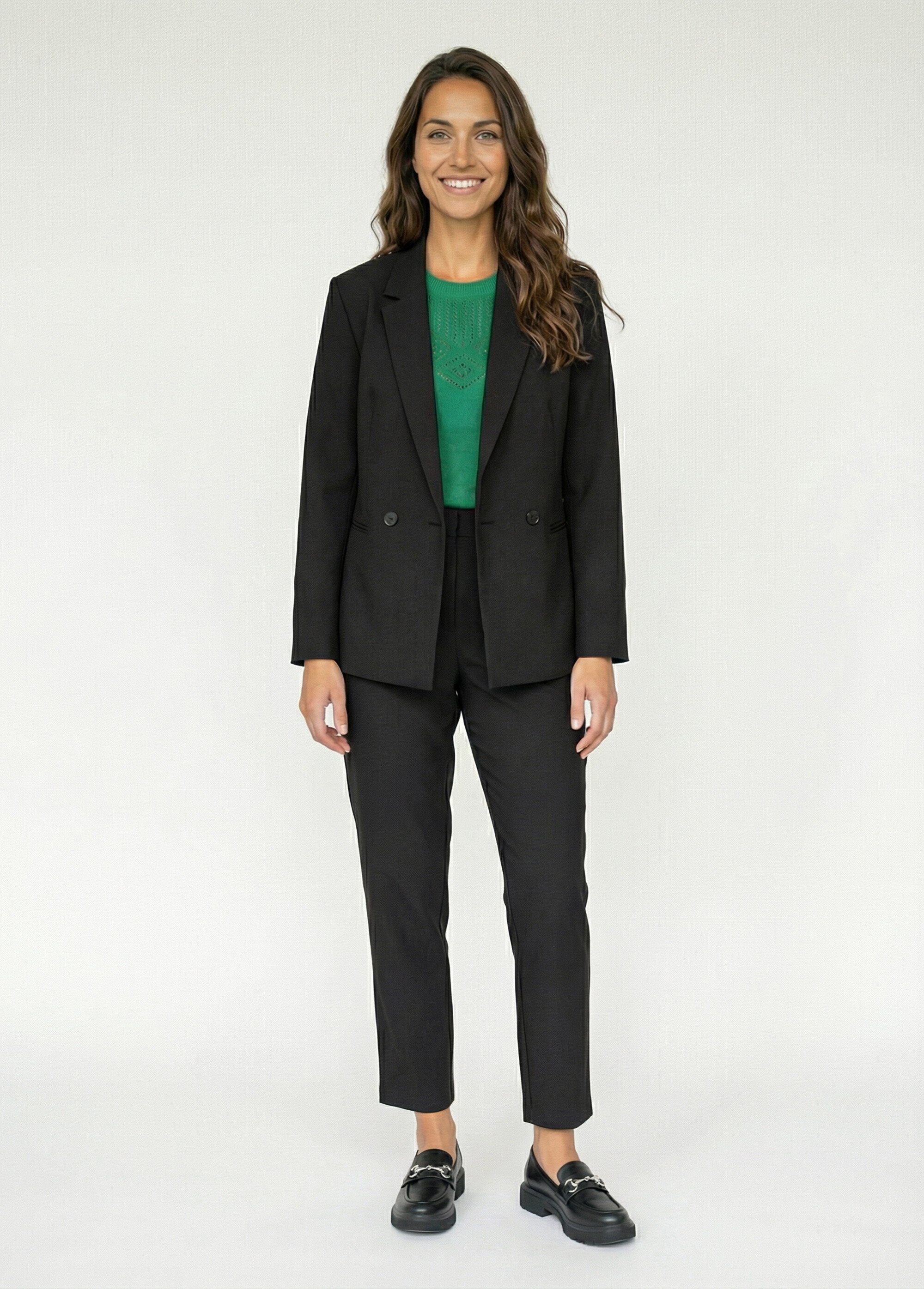 Veste tailleur unie fluide double boutonnage Femme Noir TRACY SF1