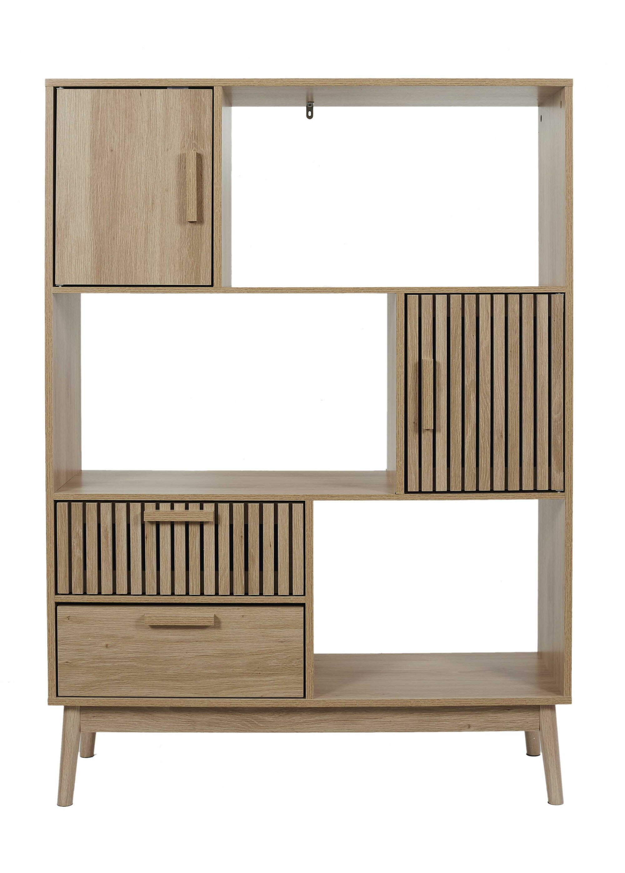 Bibliothèque en bois lisse et claustra MARRON CMP-HD0086 DE1