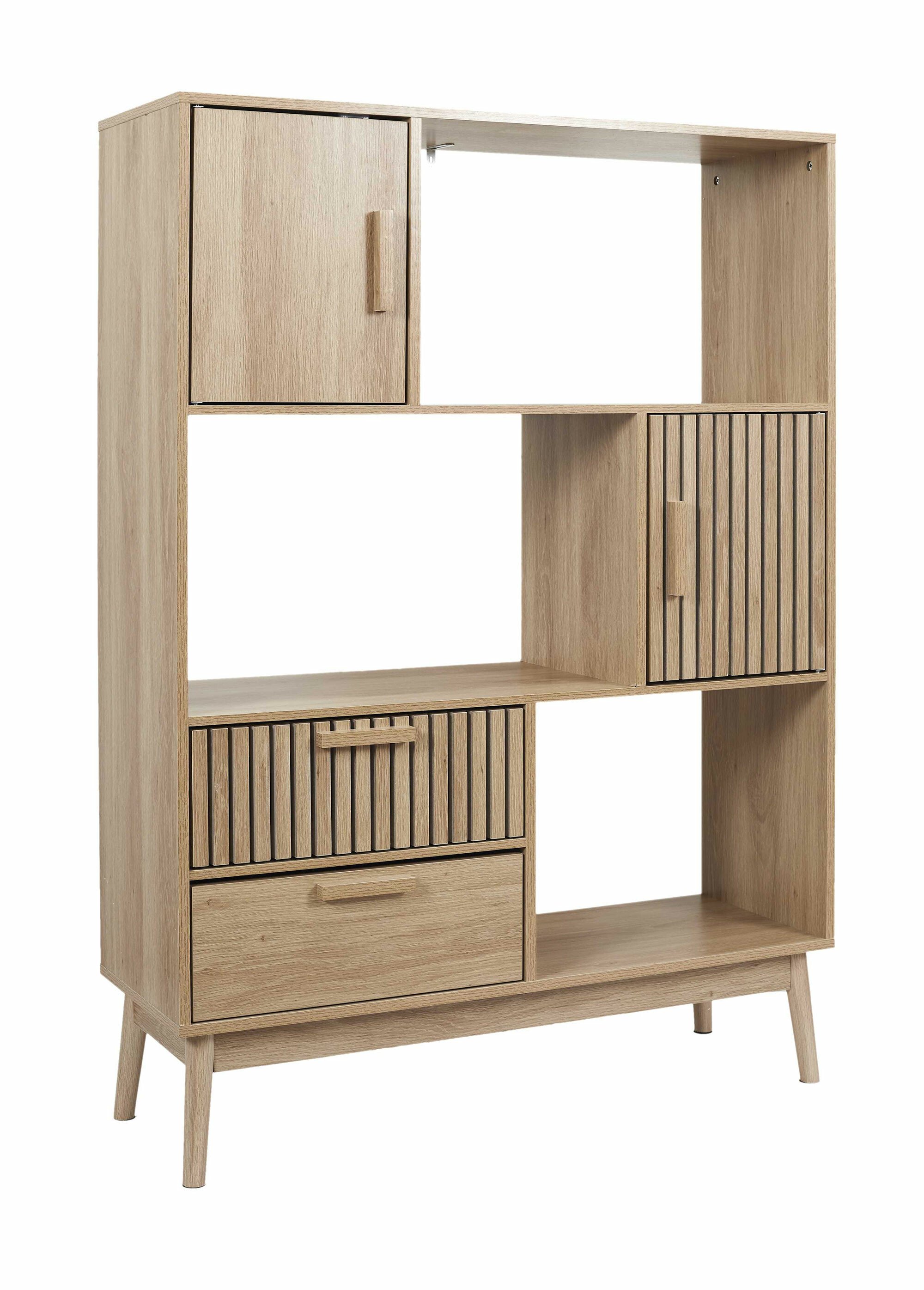 Bibliothèque en bois lisse et claustra