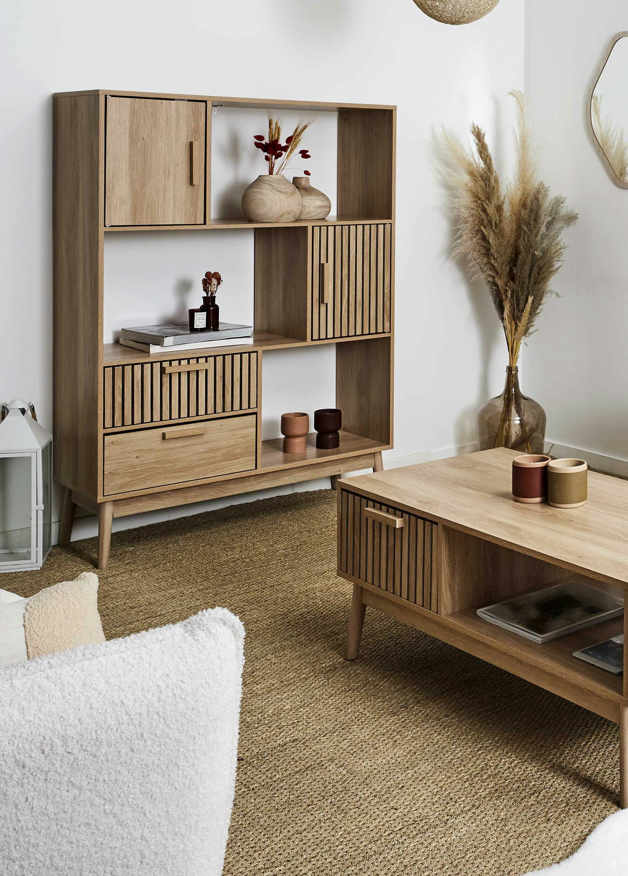 Bibliothèque en bois lisse et claustra MARRON CMP-HD0086 SI2