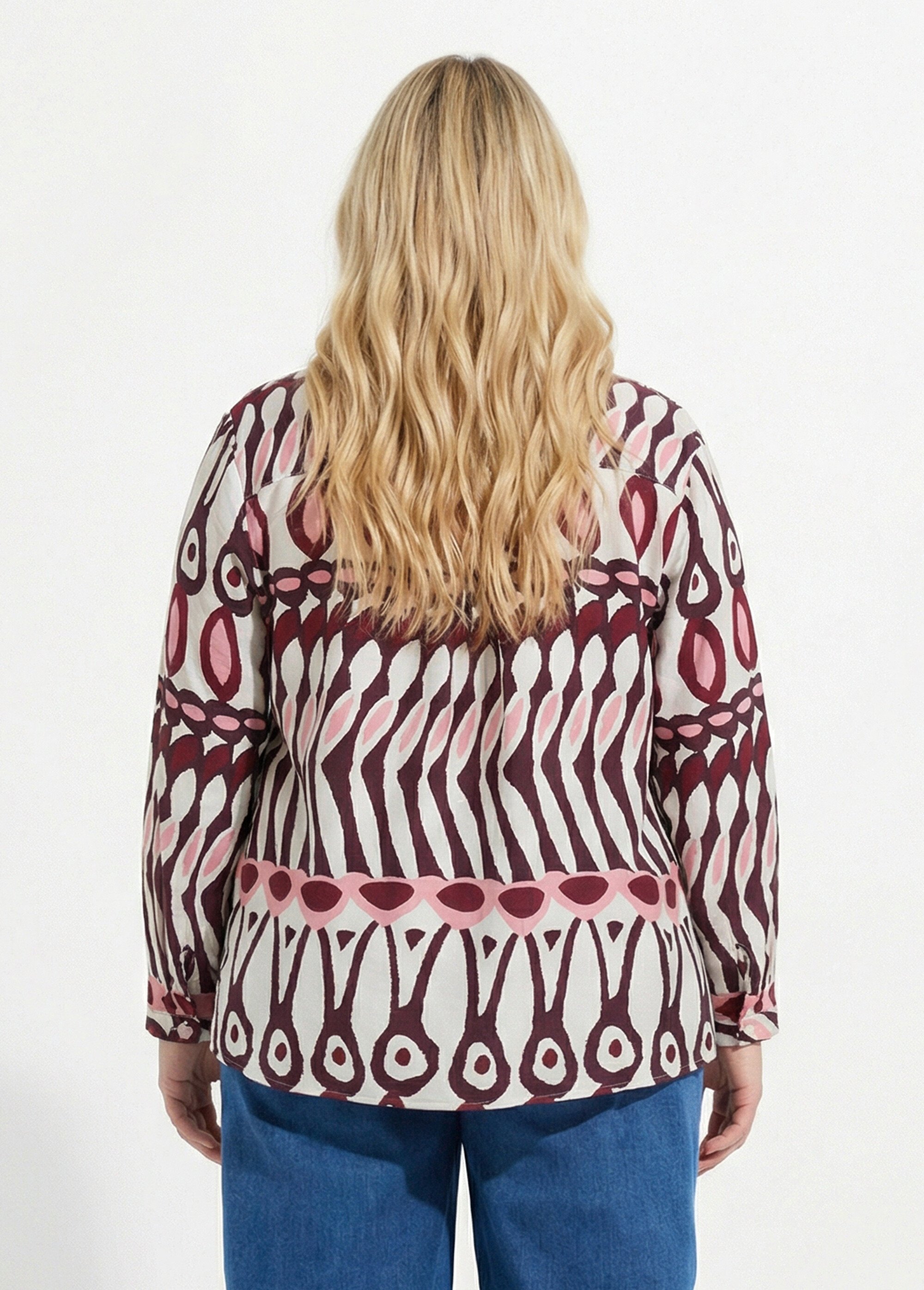 Blouse col V boutonné, imprimé ethnique