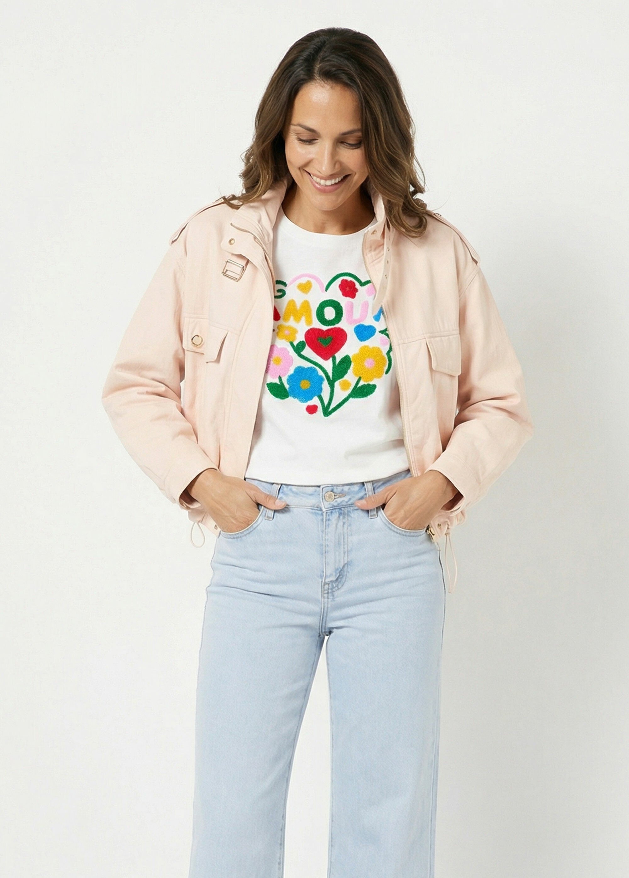 Blouson motard en simili cuir pastel Femme Rose SFT-S6216 FA1