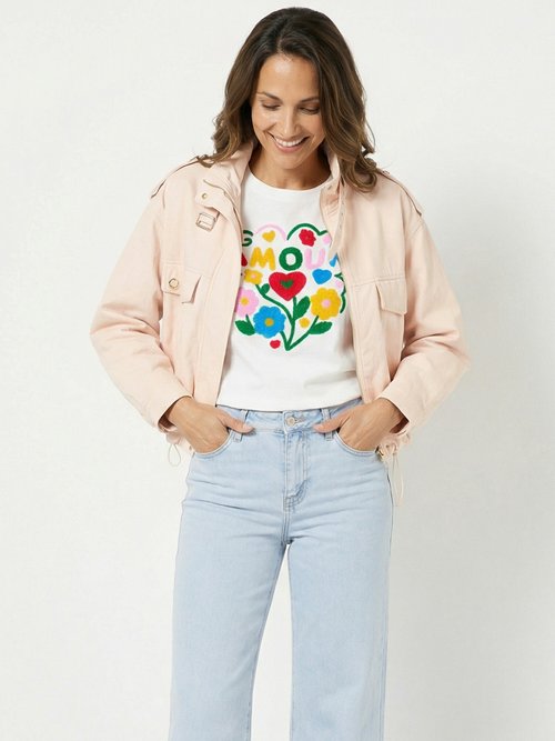 Blouson motard en simili cuir pastel Femme Rose SFT-S6216 FA1