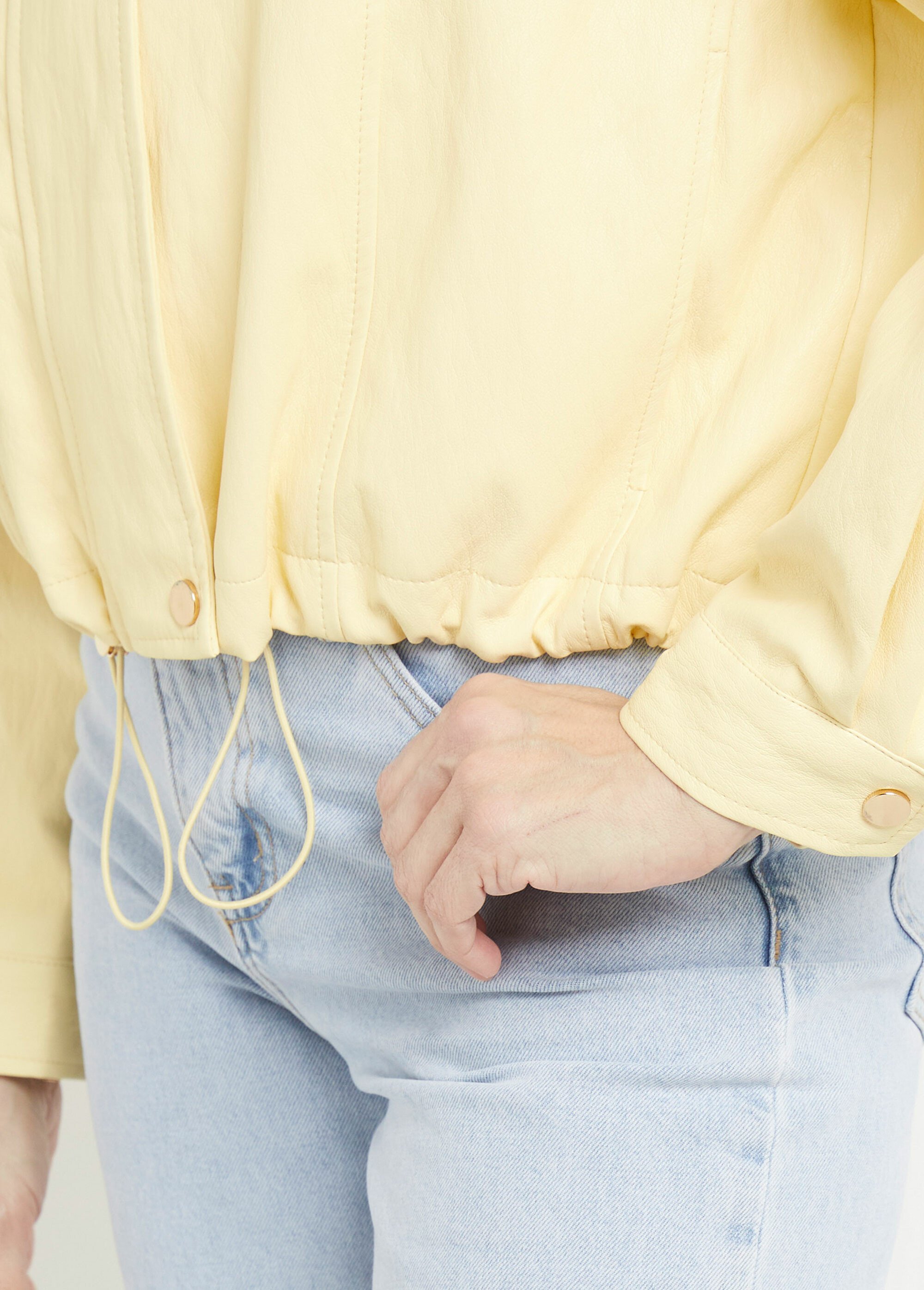 Blouson motard en simili cuir pastel Femme Jaune SFT-S6216 DE2