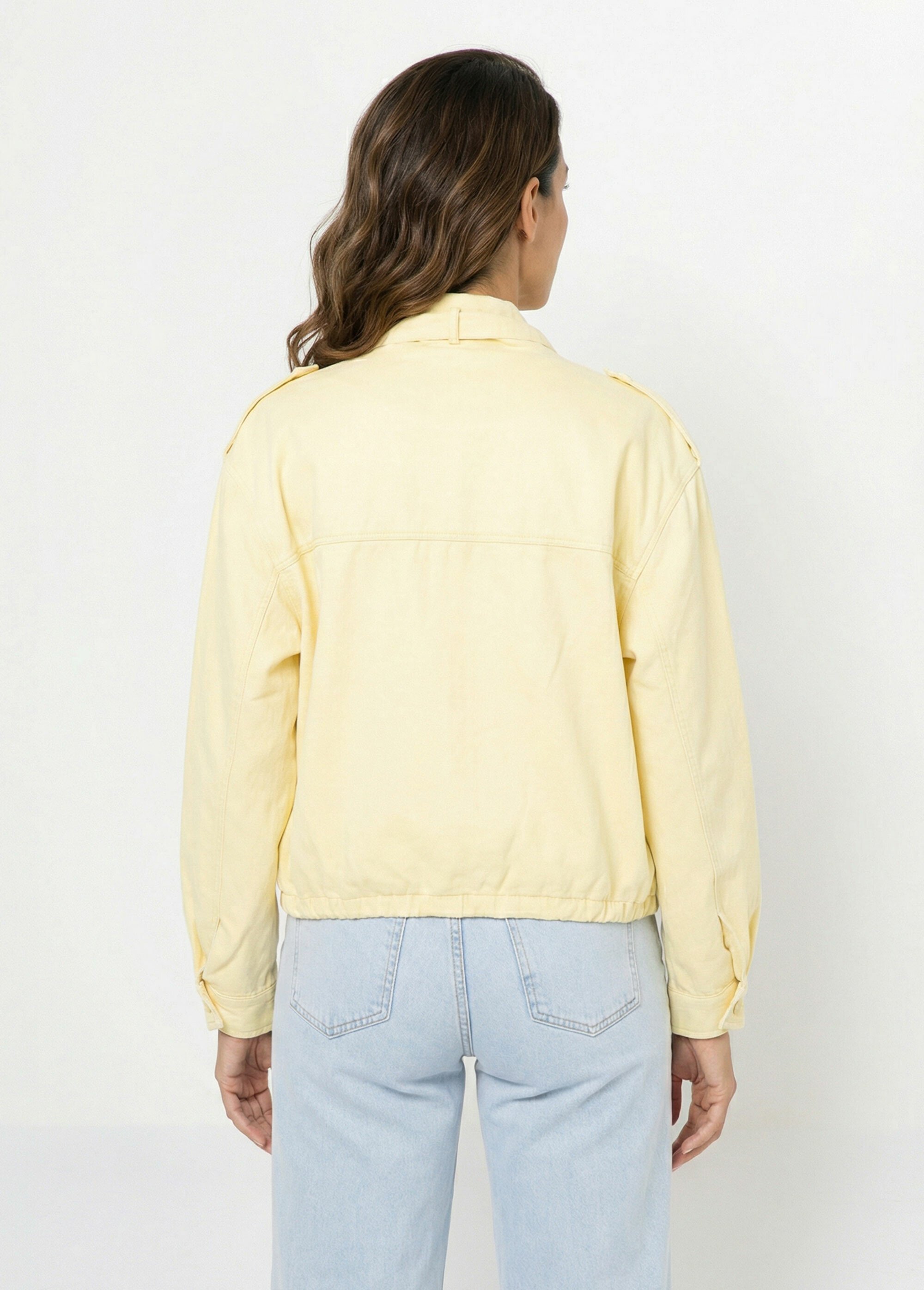 Blouson motard en simili cuir pastel Femme Jaune SFT-S6216 DO1