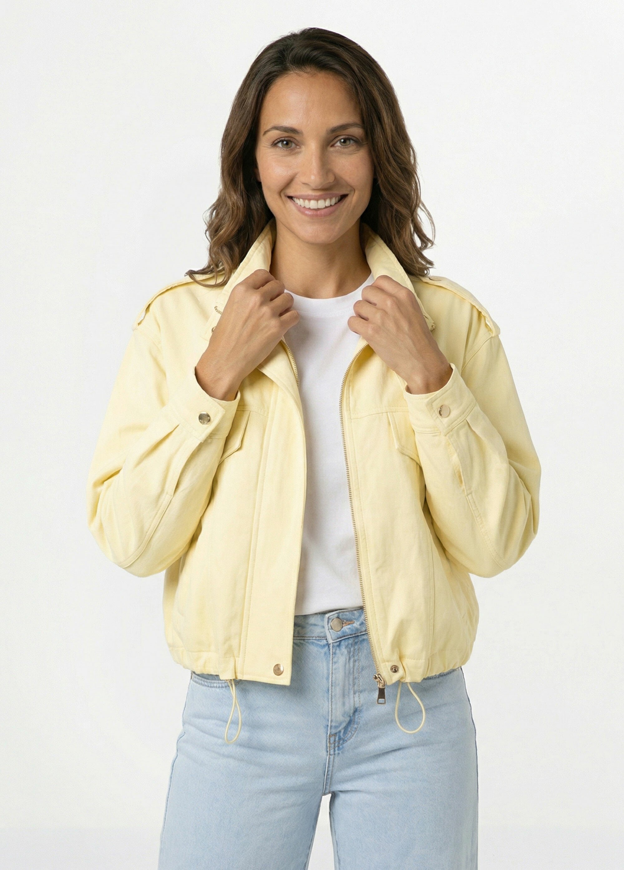 Blouson motard en simili cuir pastel Femme Jaune SFT-S6216 MV1