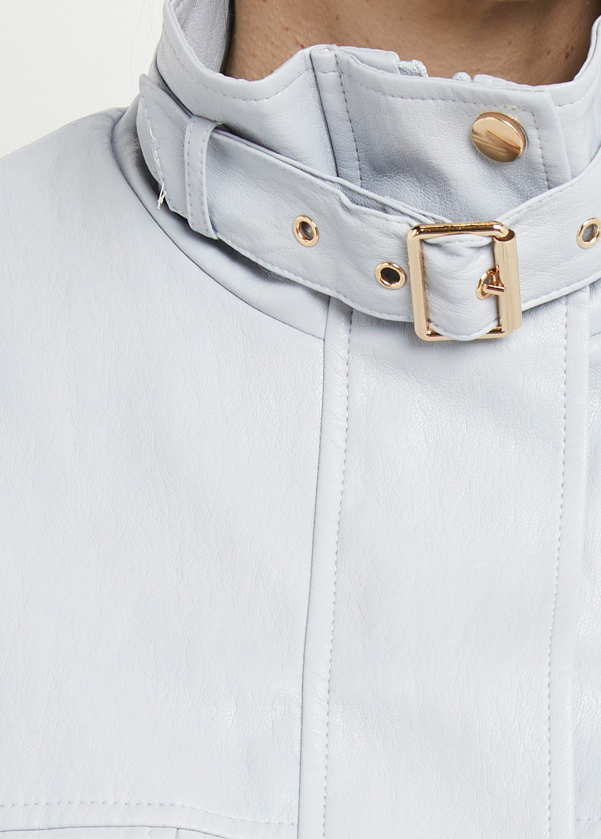 Blouson motard en simili cuir pastel Femme Bleu SFT-S6216 DE1