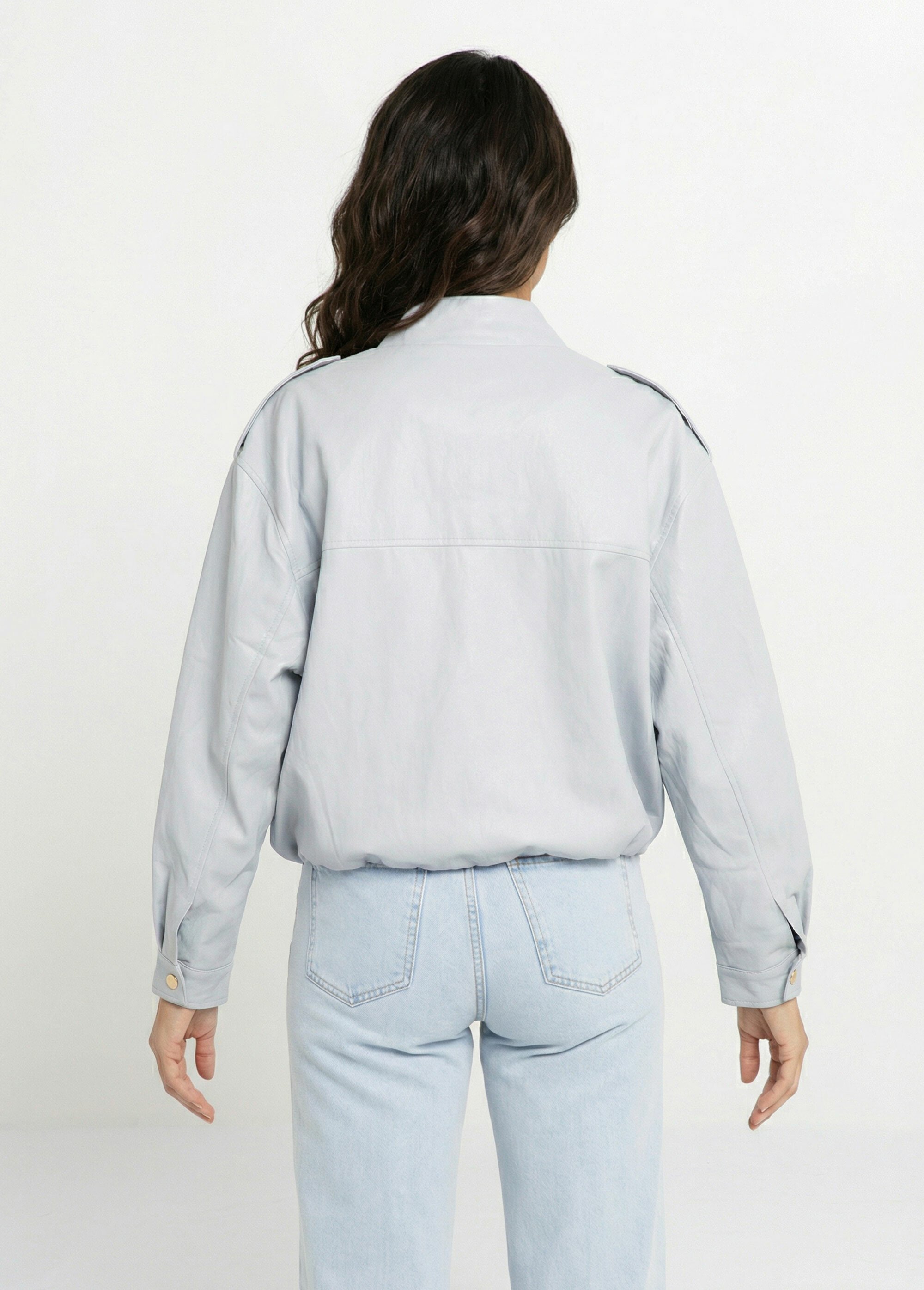 Blouson motard en simili cuir pastel Femme Bleu SFT-S6216 DO1