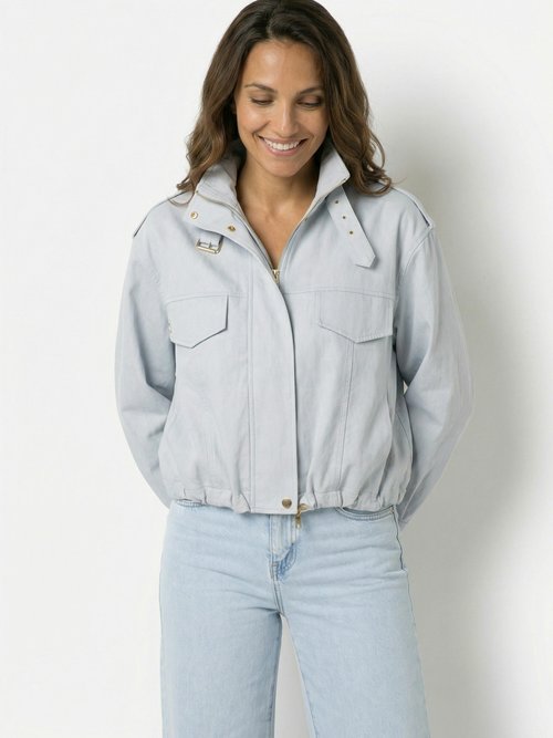 Blouson motard en simili cuir pastel Femme Bleu SFT-S6216 FA1