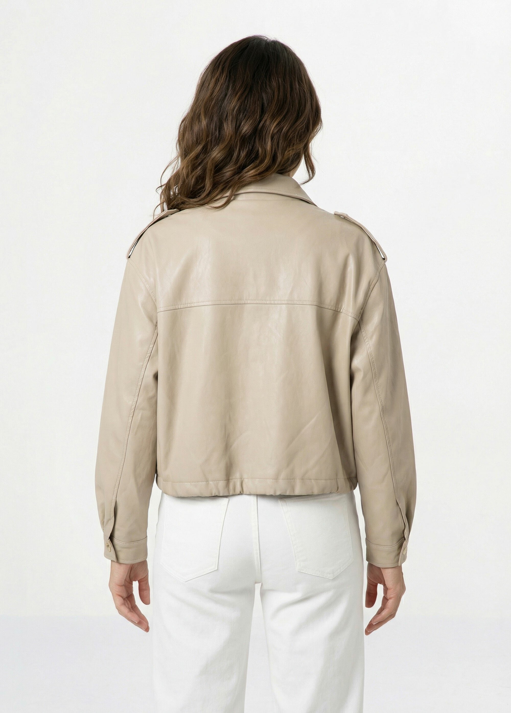 Blouson motard en simili cuir pastel Femme Beige SFT-S6216 DO1