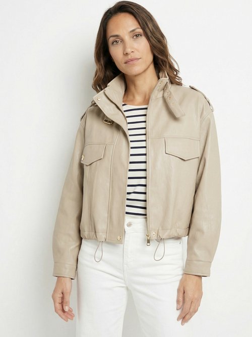 Blouson motard en simili cuir pastel Femme Beige SFT-S6216 FA1