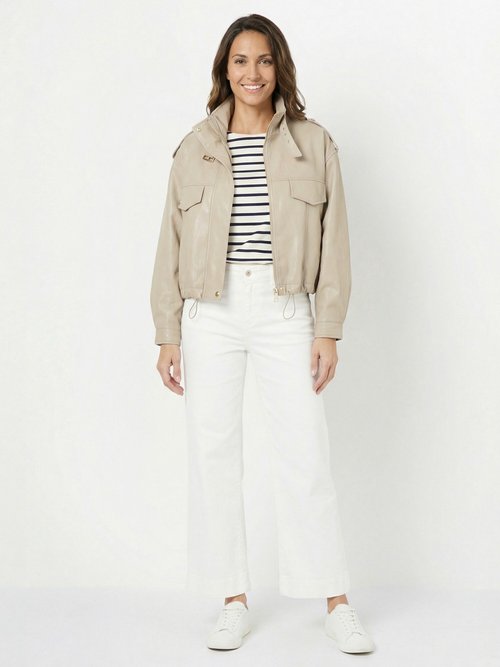 Blouson motard en simili cuir pastel Femme Beige SFT-S6216 SF1