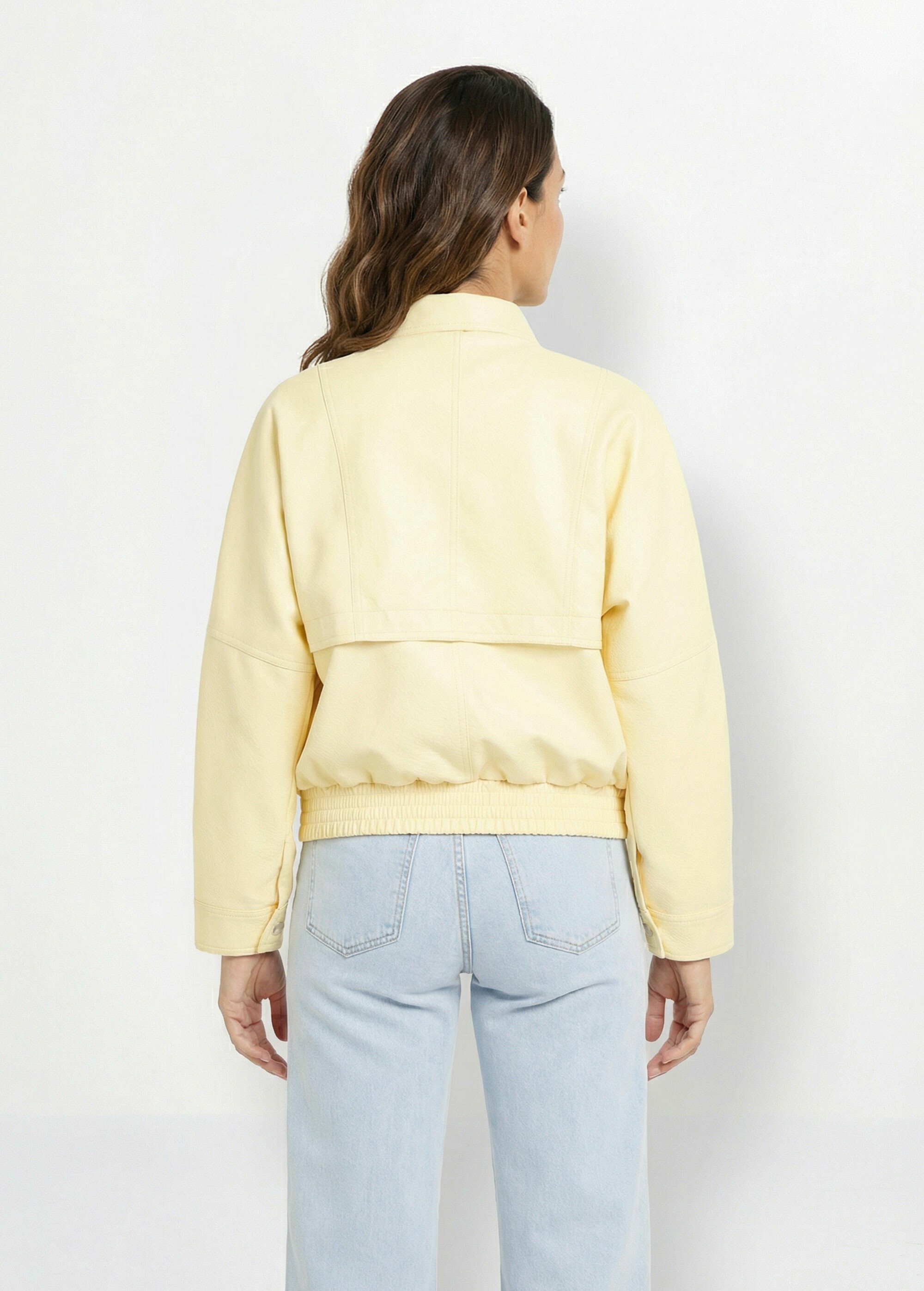 Blouson simili cuir, taille élastiquée Femme Jaune SFT-S6202 DO1