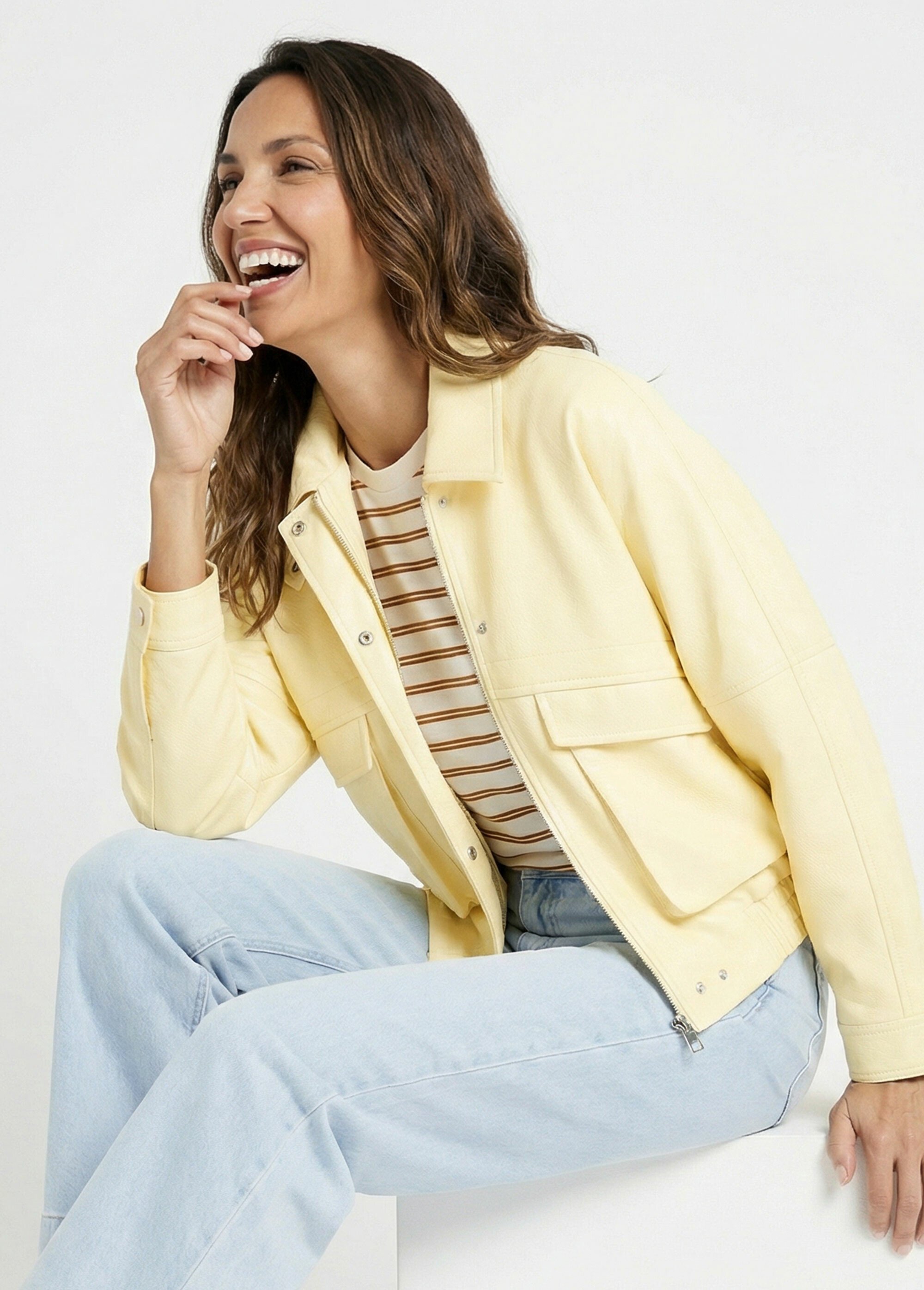 Blouson simili cuir, taille élastiquée Femme Jaune SFT-S6202 MV1