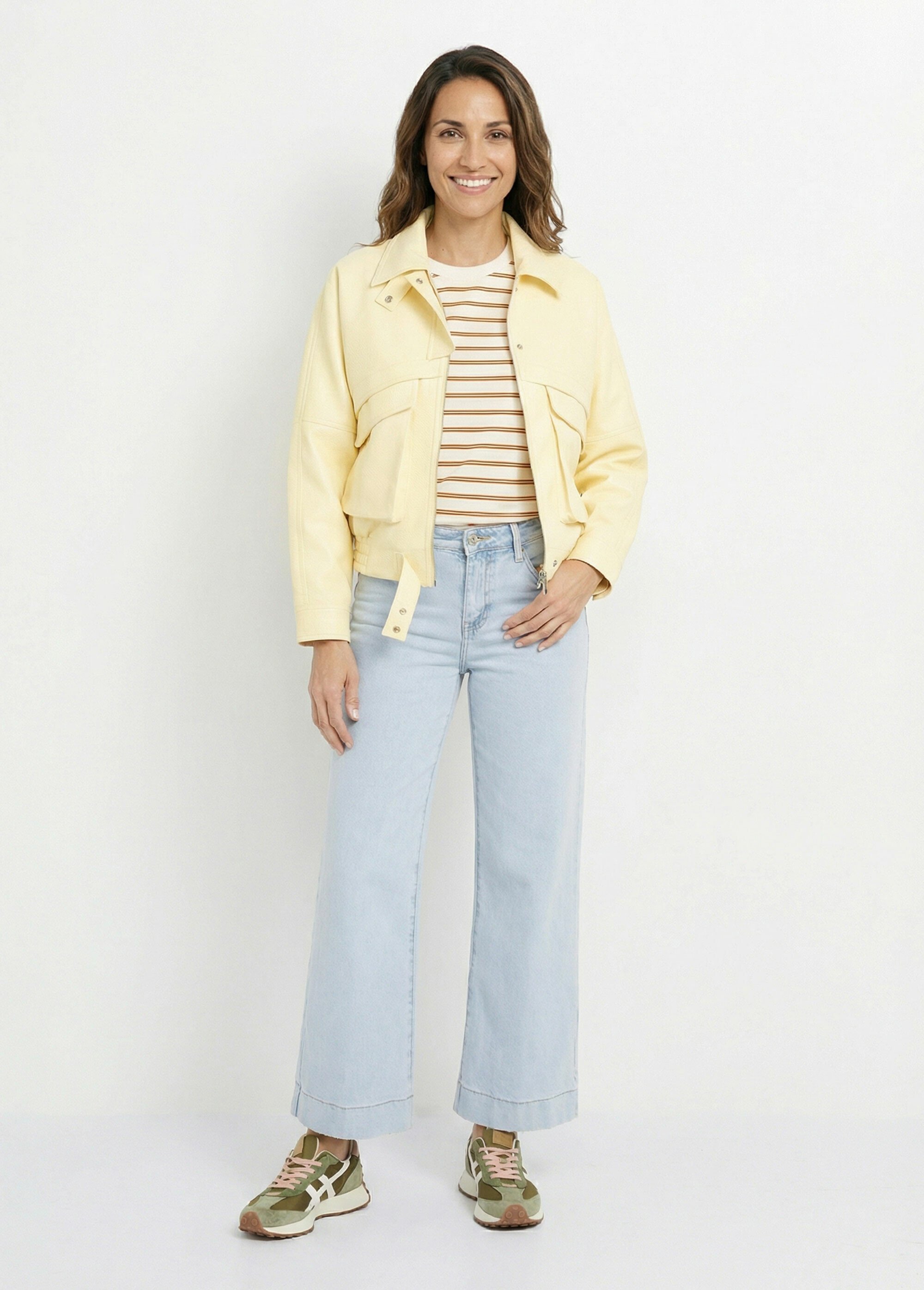 Blouson simili cuir, taille élastiquée Femme Jaune SFT-S6202 SF1