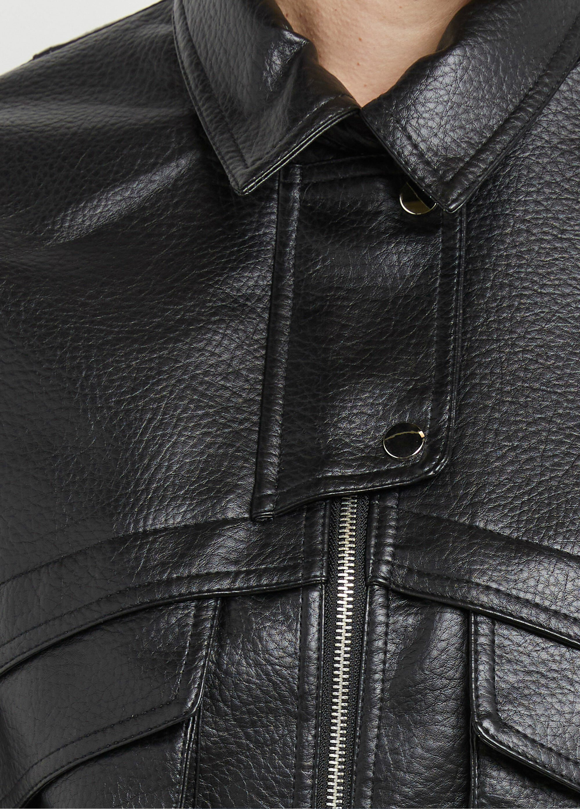 Blouson simili cuir, taille élastiquée Femme Noir SFT-S6202 DE1