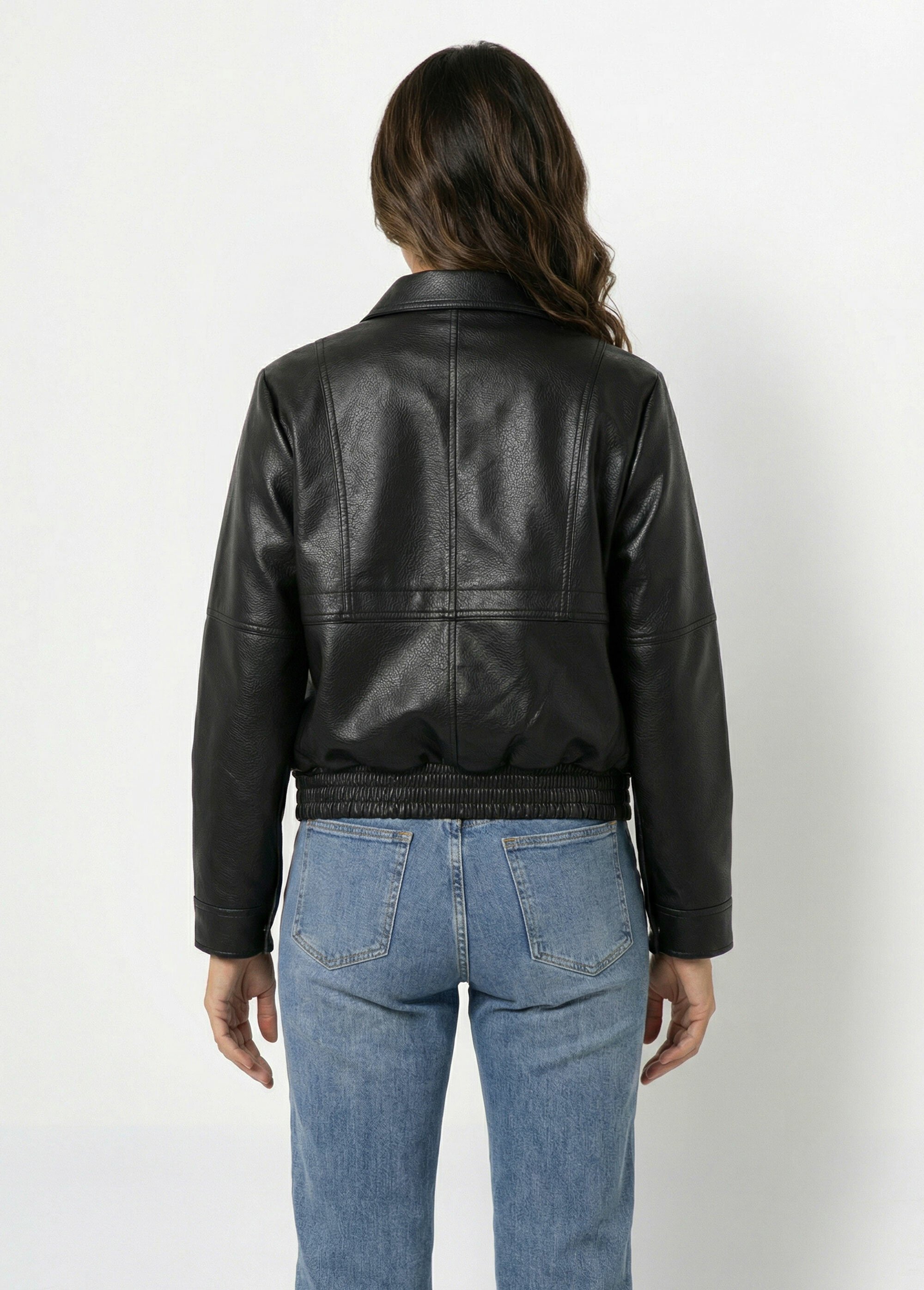 Blouson simili cuir, taille élastiquée Femme Noir SFT-S6202 DO1