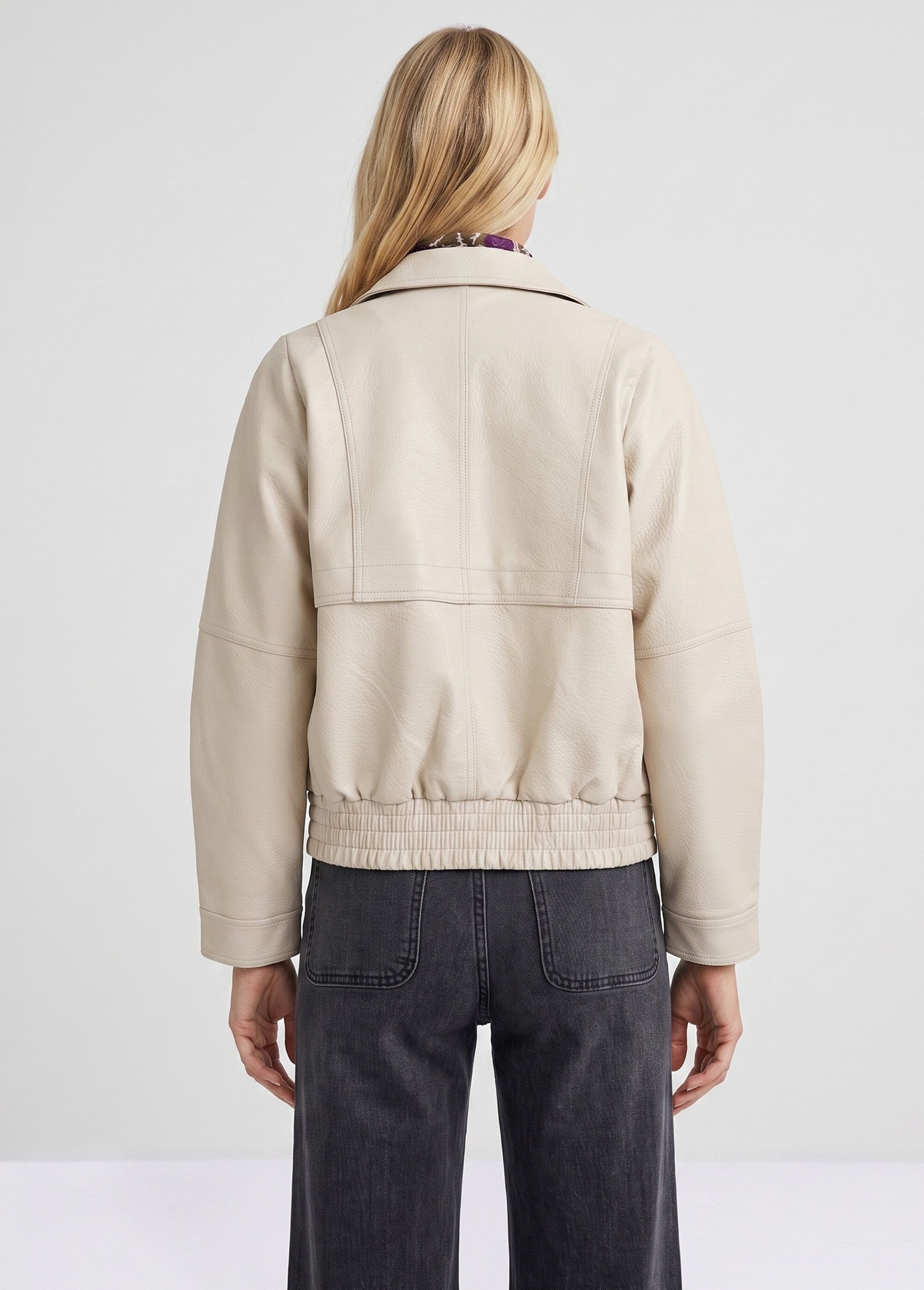 Blouson simili cuir, taille élastiquée Femme Beige SFT-S6202 DO1