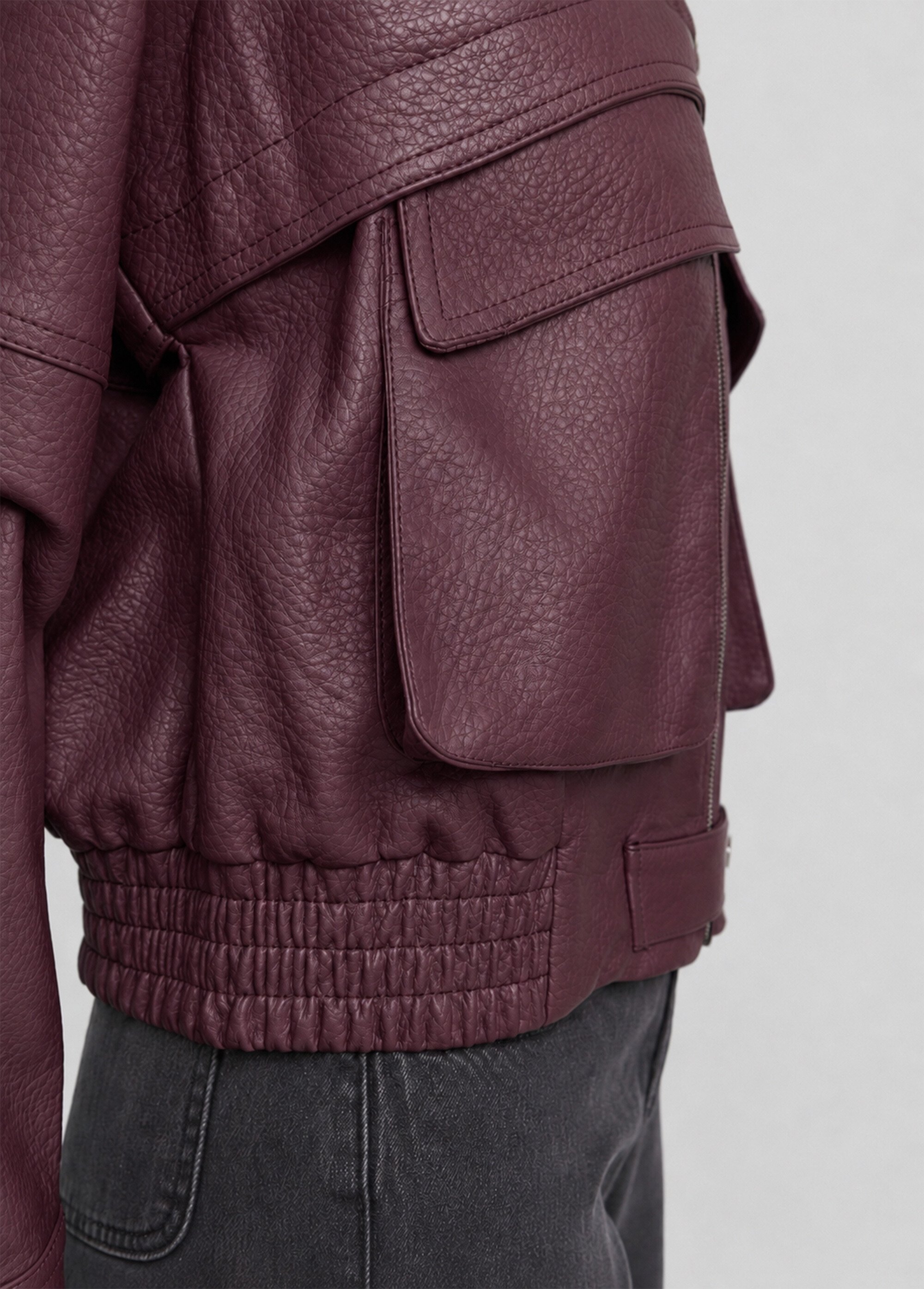 Blouson simili cuir, taille élastiquée Femme Rouge SFT-S6202 DE2