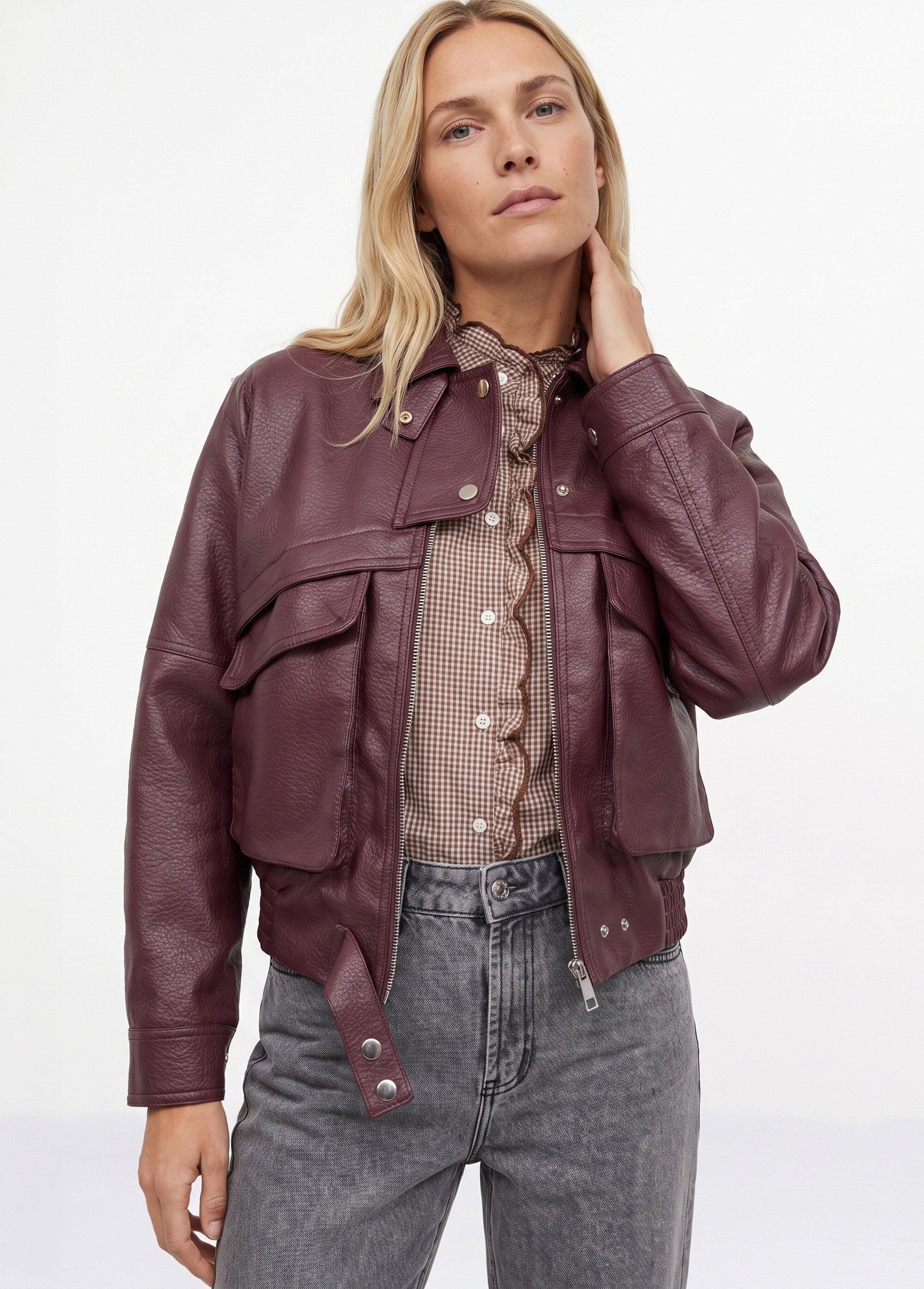 Blouson simili cuir, taille élastiquée Femme Rouge SFT-S6202 MV1