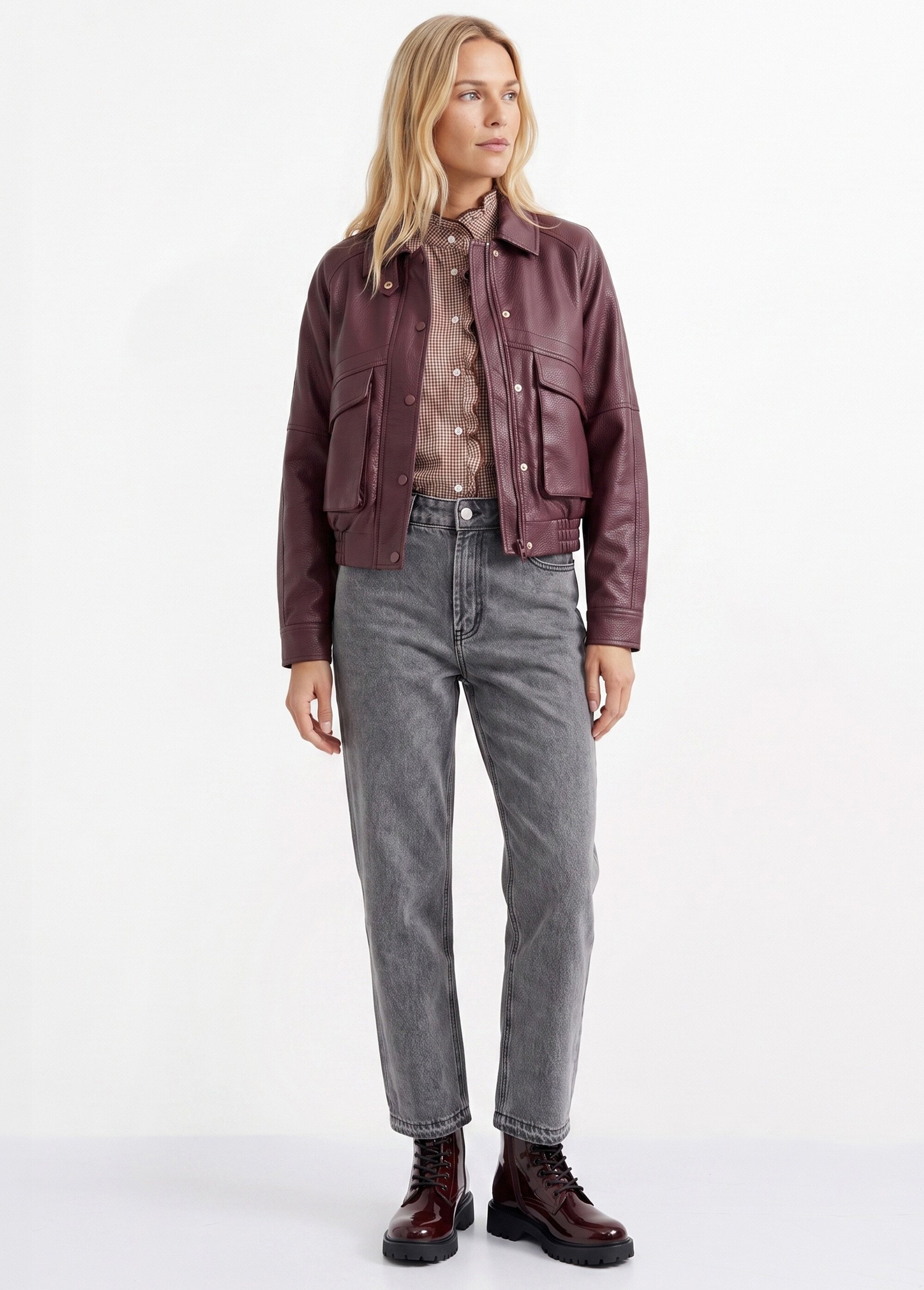 Blouson simili cuir, taille élastiquée Femme Rouge SFT-S6202 SI1