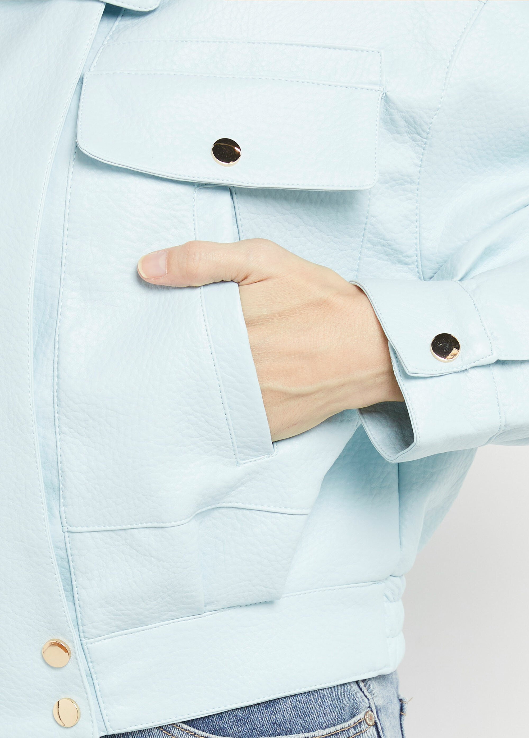 Blouson style vintage en simili cuir Femme Bleu SFT-S-6201 DE2