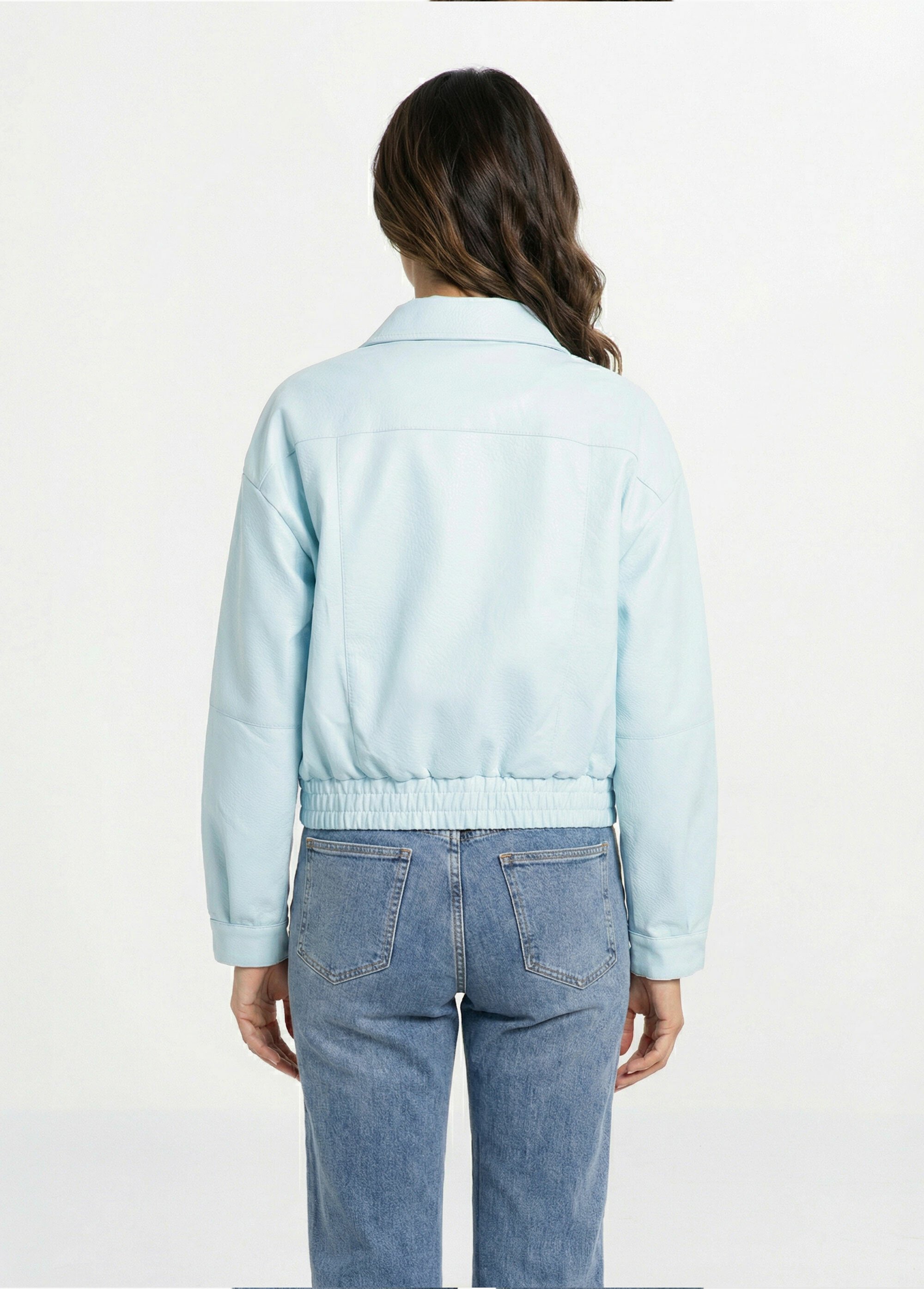 Blouson style vintage en simili cuir Femme Bleu SFT-S-6201 DO1