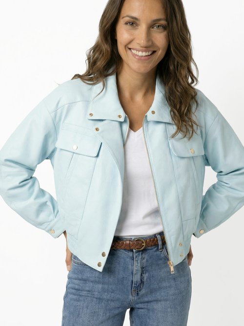 Blouson style vintage en simili cuir Femme Bleu SFT-S-6201 MV1