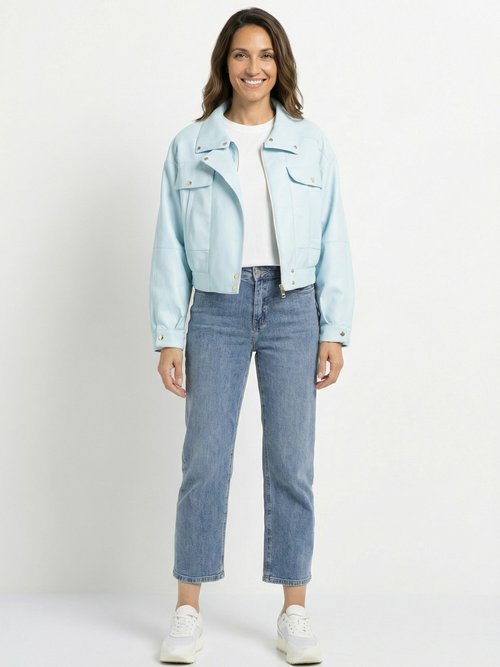 Blouson style vintage en simili cuir Femme Bleu SFT-S-6201 SF1