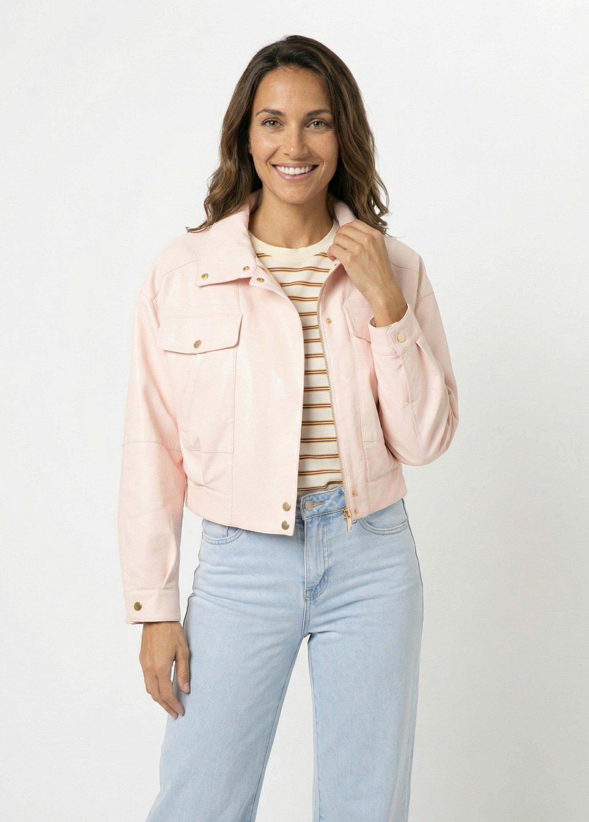 Blouson style vintage en simili cuir Femme Rose SFT-S-6201 FA1