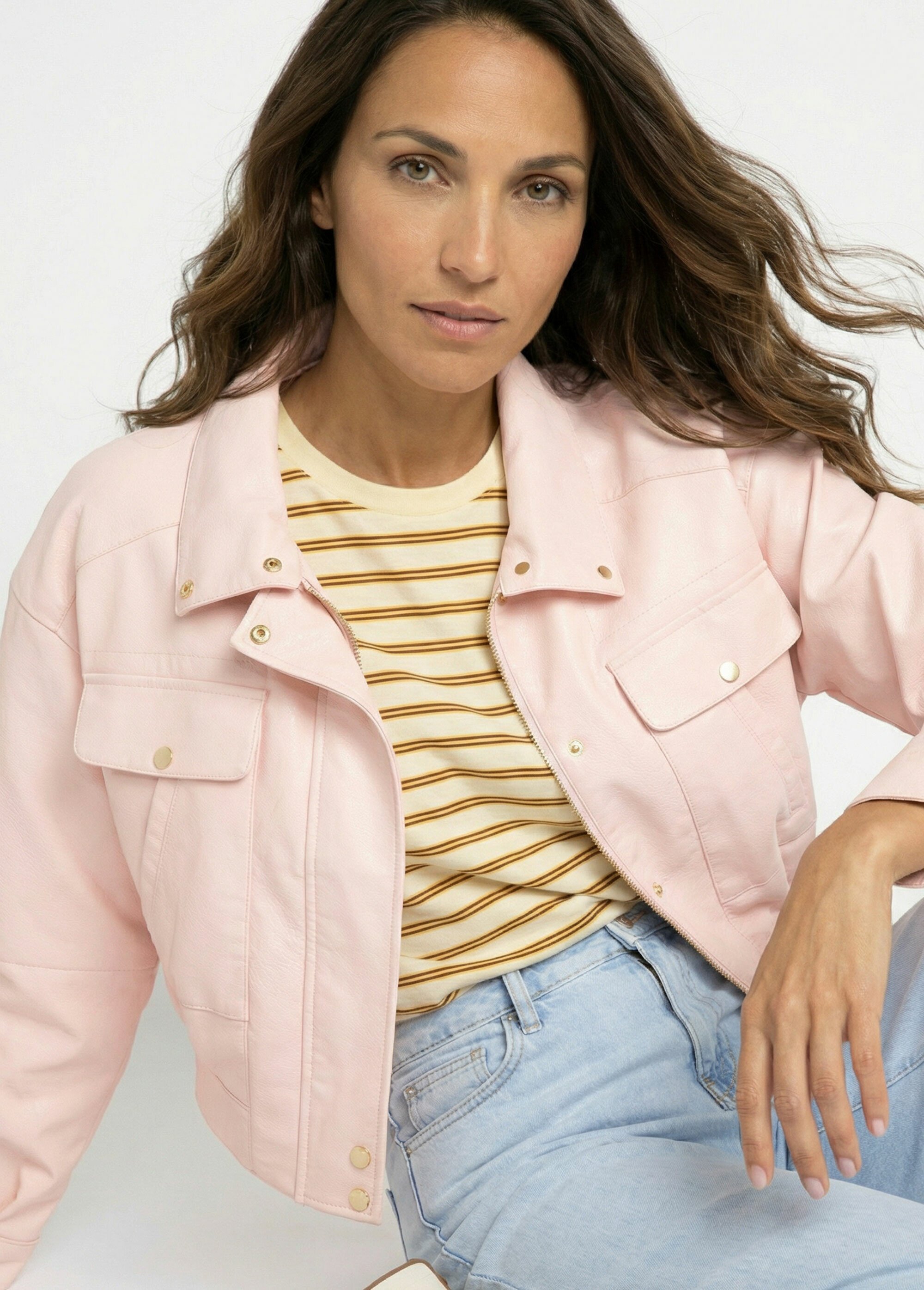 Blouson style vintage en simili cuir Femme Rose SFT-S-6201 MV1