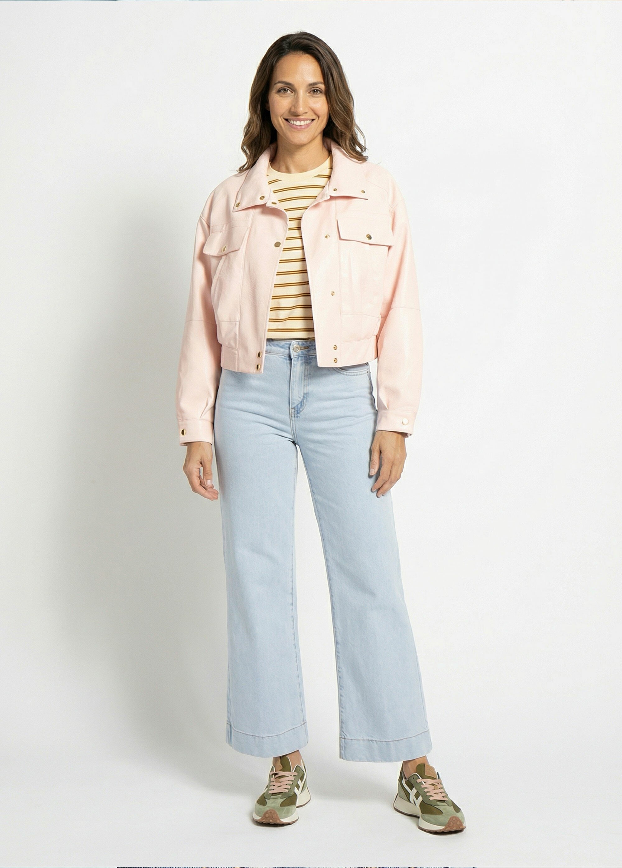 Blouson style vintage en simili cuir Femme Rose SFT-S-6201 SF1