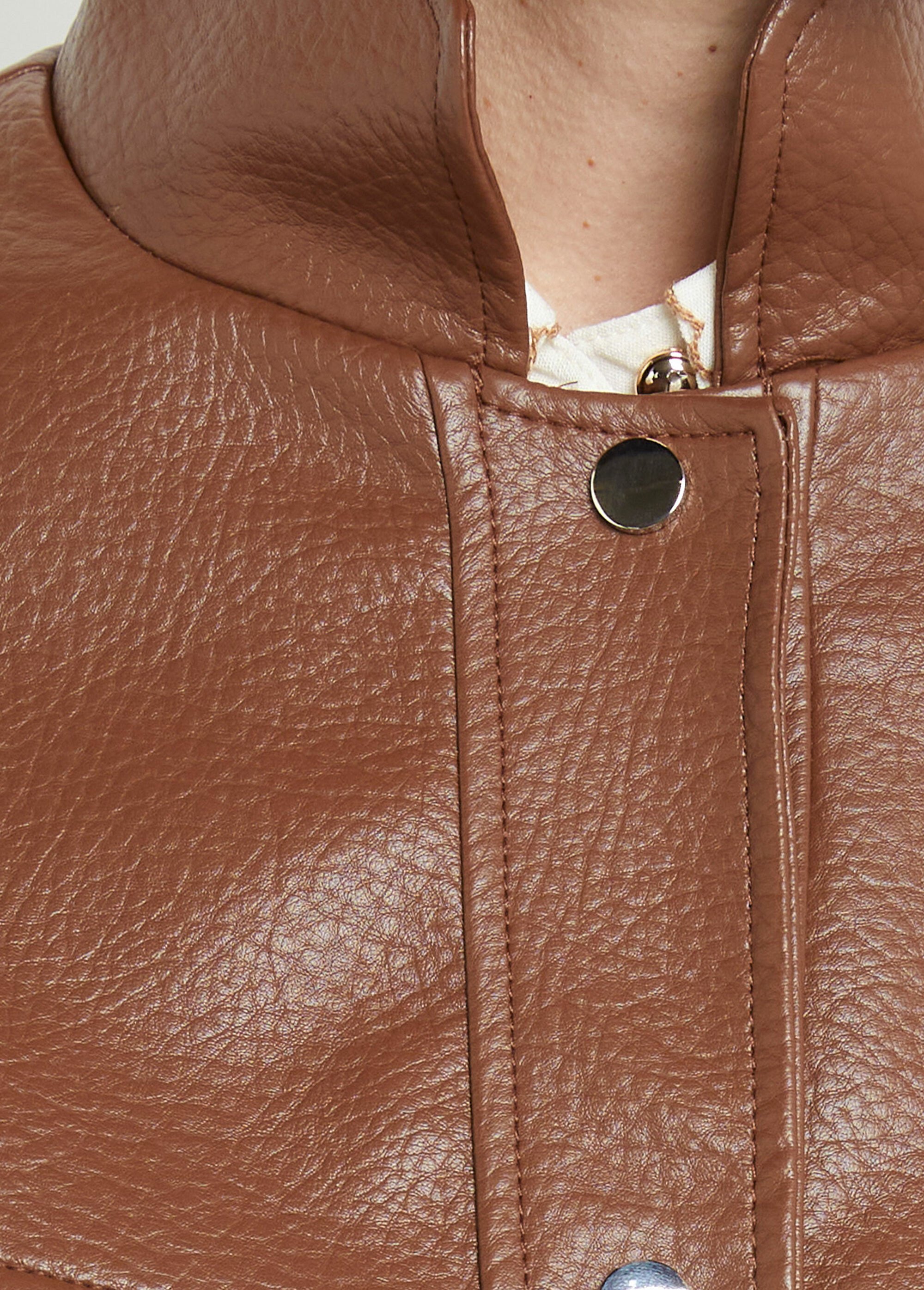 Blouson vintage col montant, simili cuir