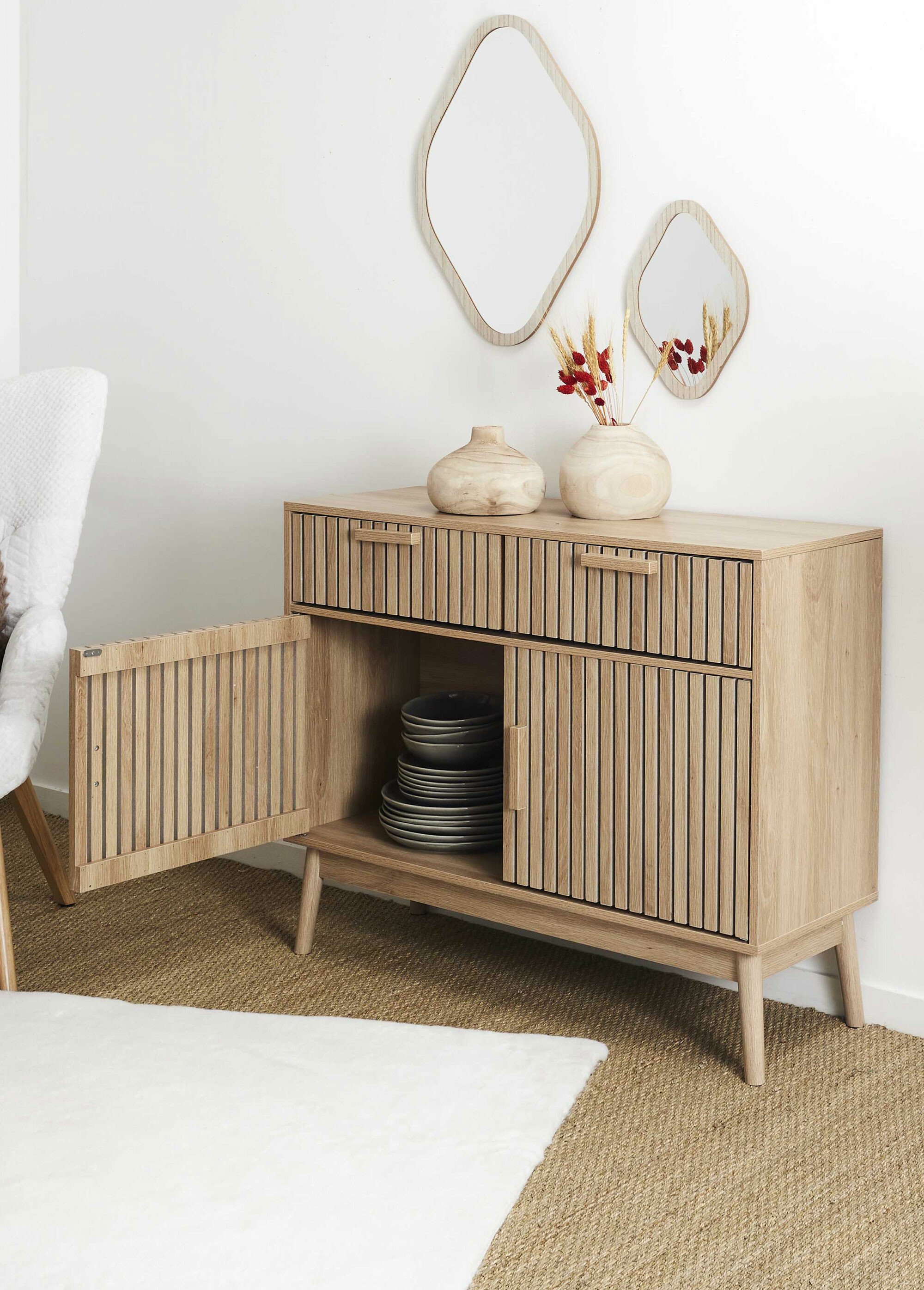 Buffet 2 portes, bois façon claustra MARRON CMP-HD0091 SI1