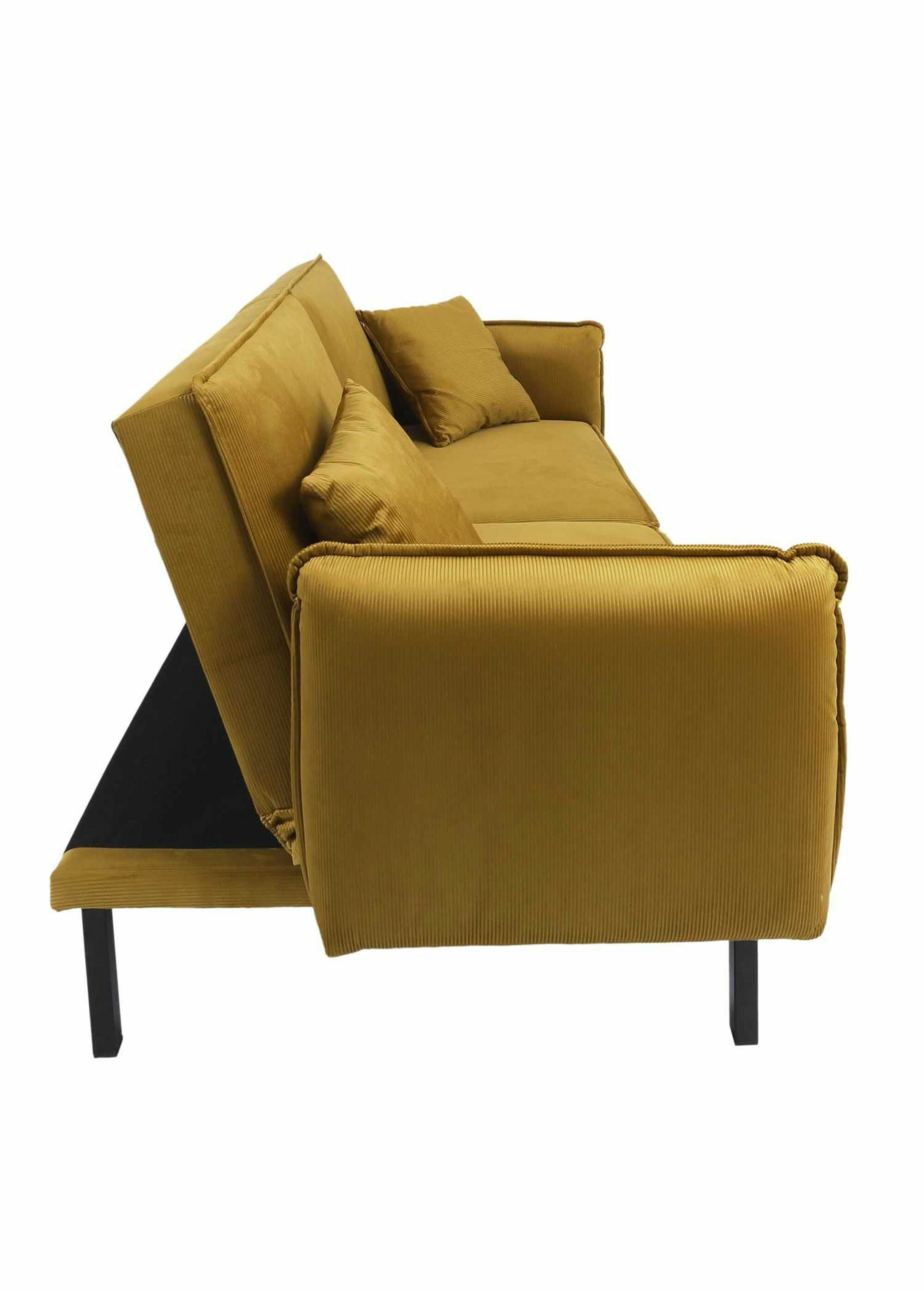 Canapé convertible velours, 2 coussins JAUNE CMP-HD0133 DE2