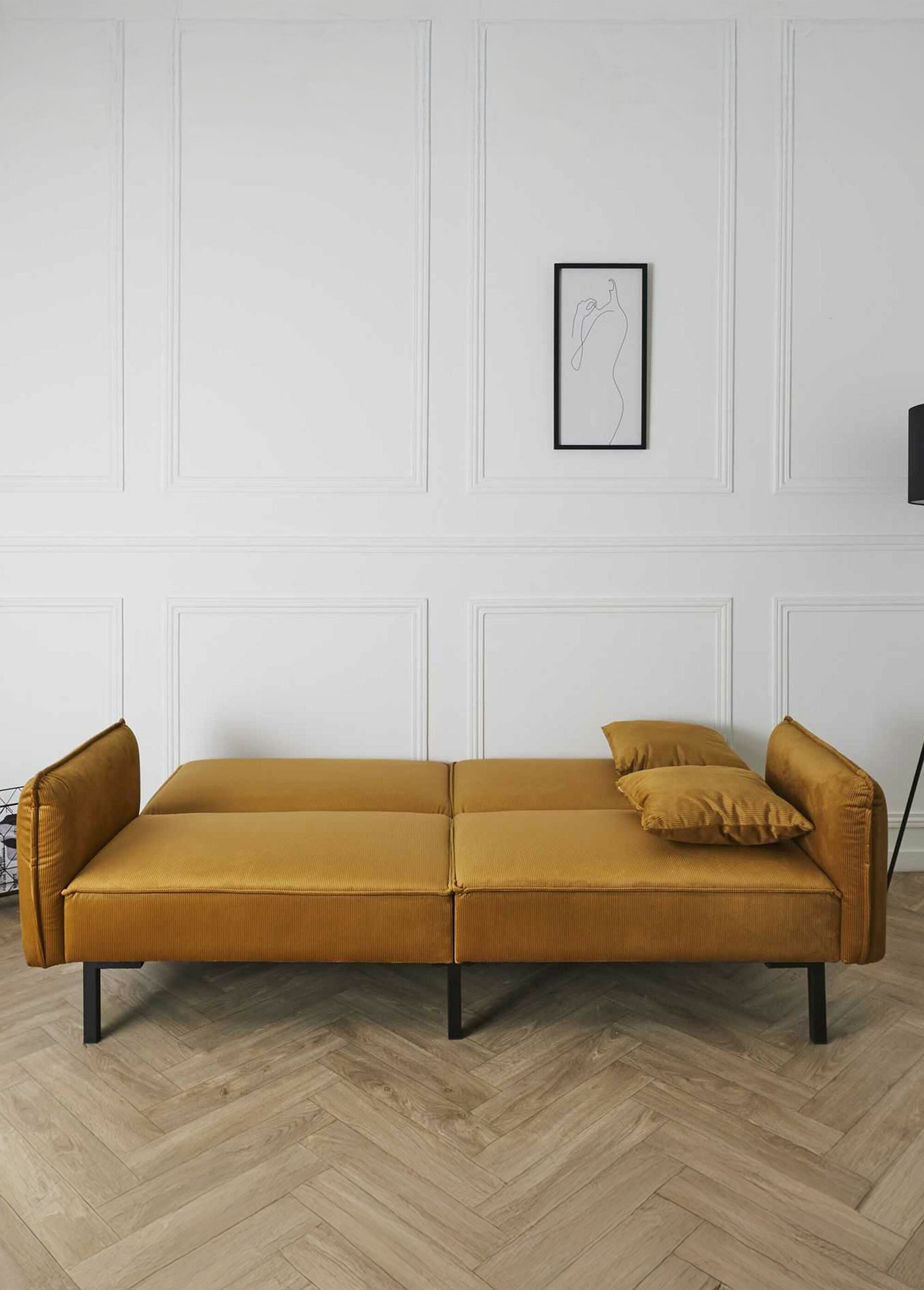 Canapé convertible velours, 2 coussins JAUNE CMP-HD0133 SI2