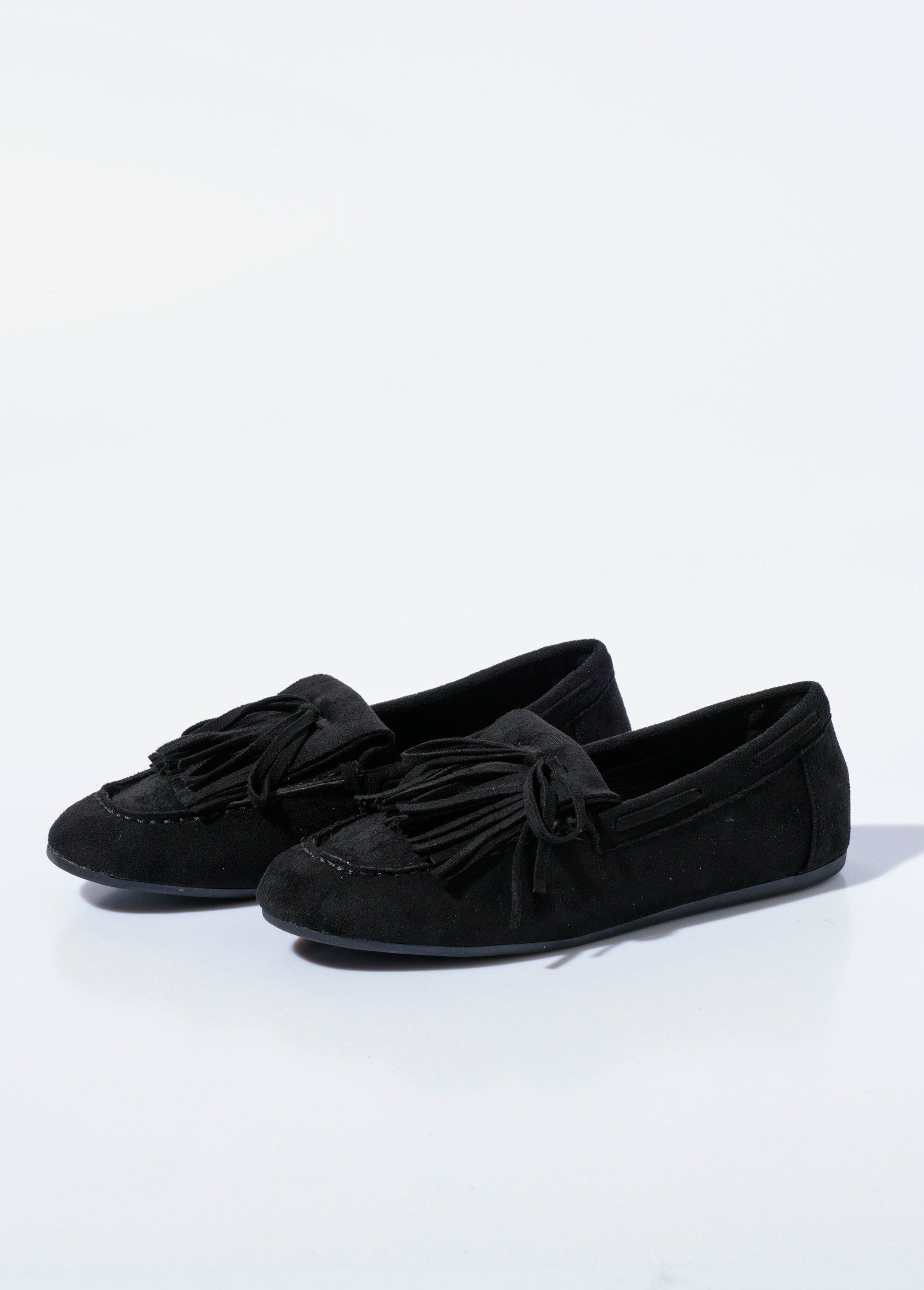 Mocassins à franges en suédine semelle plate Femme Noir QUIZ9722 DE1